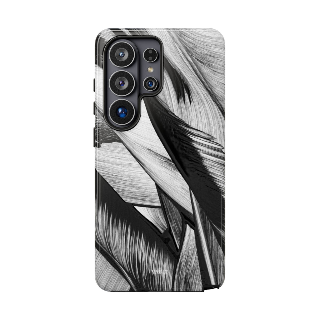 Monochrome Tropical Leaf Tough Phone Case — Black & White Botanical Protective Cover