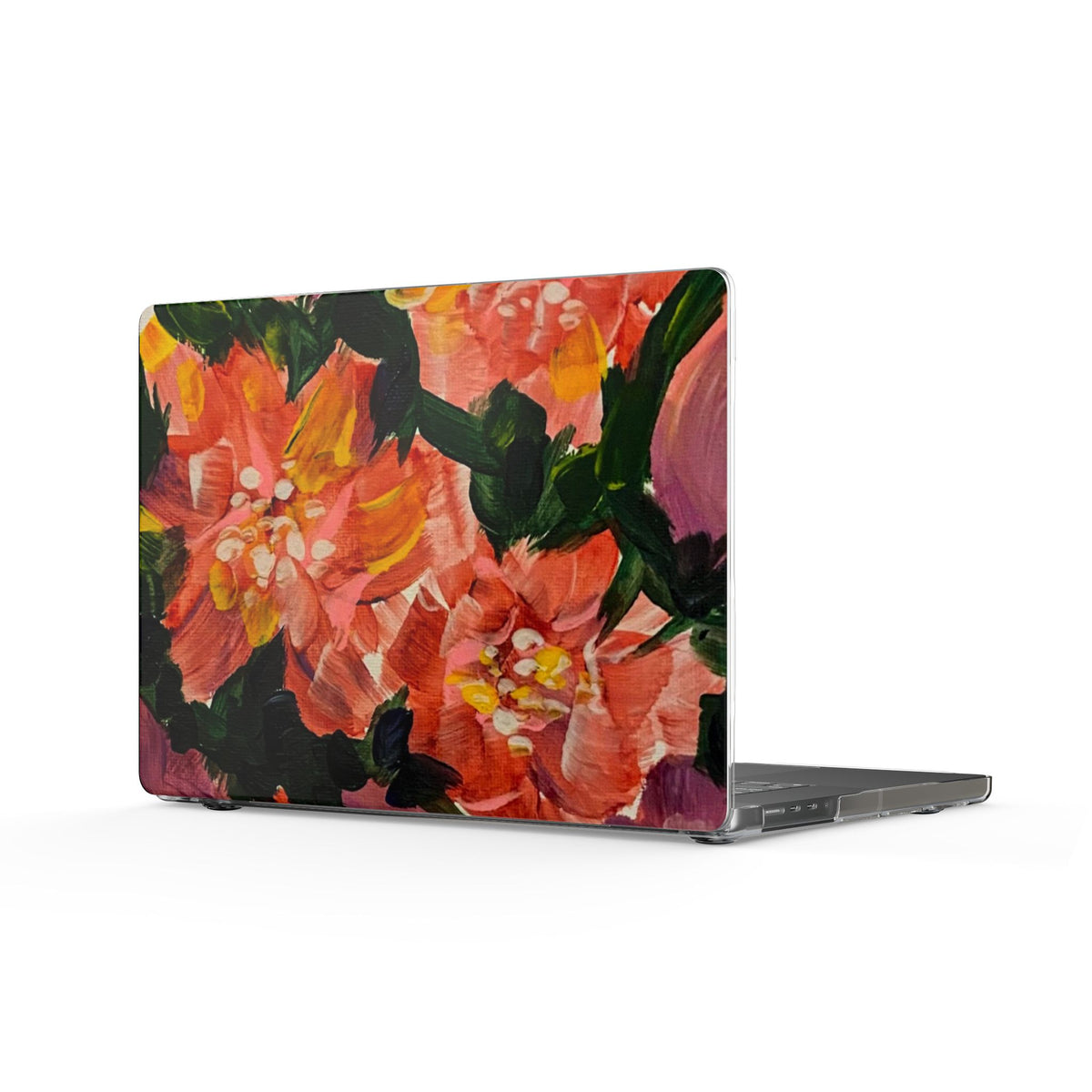 Floral Acrylic MacBook Case — Hand-Painted Orange Bloom Design