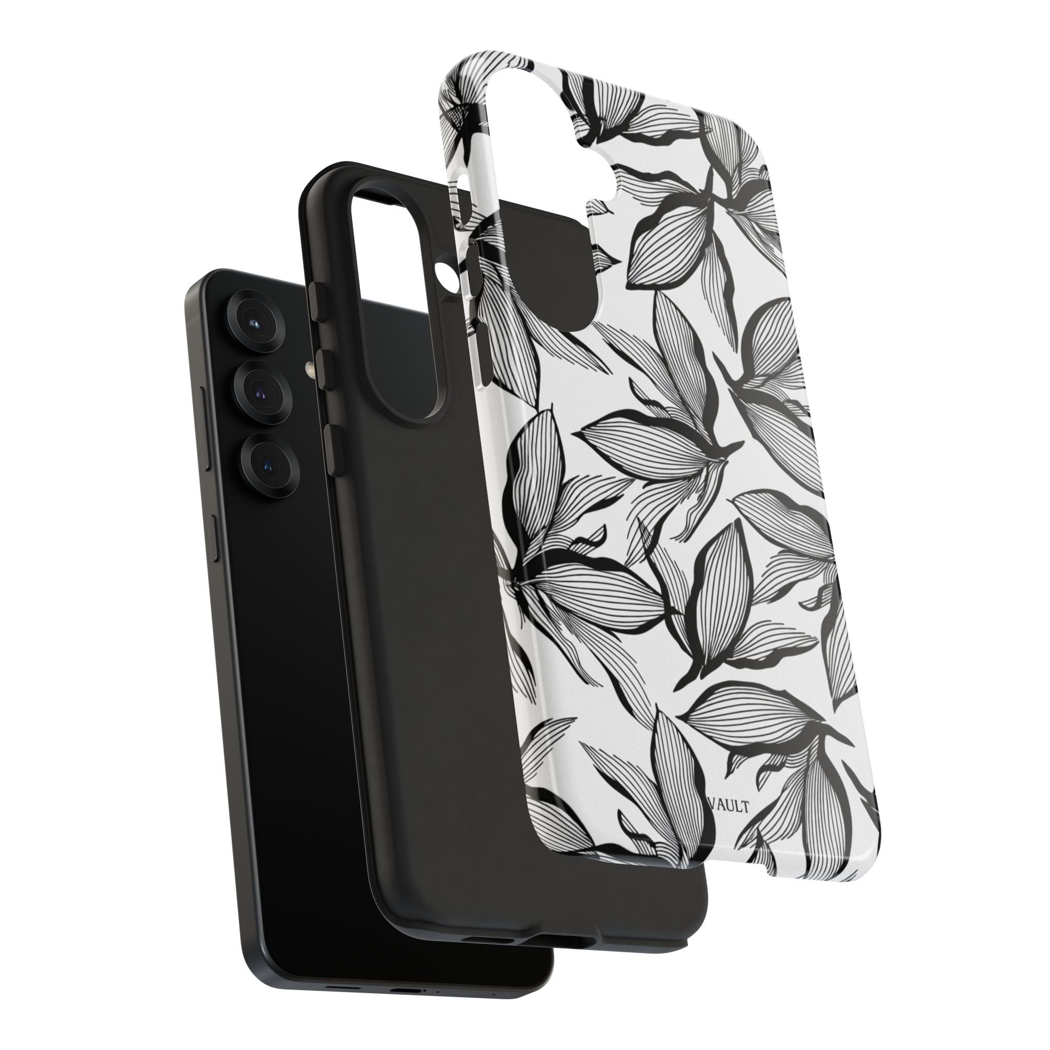 Floral Leaves Tough Phone Case – Black & White Botanical Protection