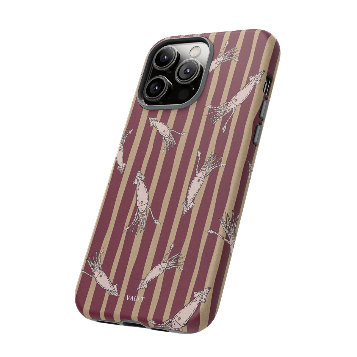 Phone Case - Vintage Shrimp Pattern on Burgundy Stripes
