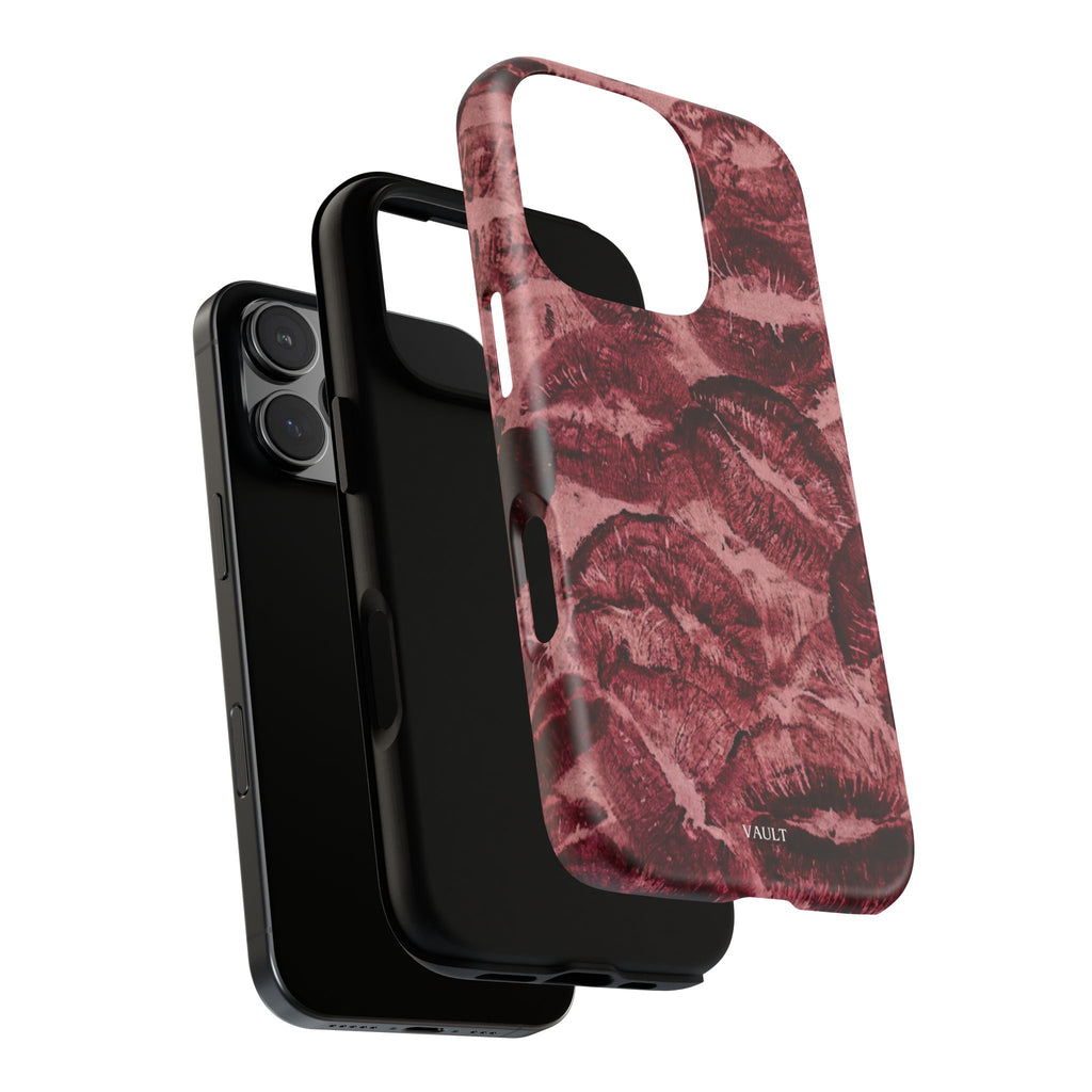 Kiss Print Phone Case – Burgundy Lip Pattern Protective Phone Cover