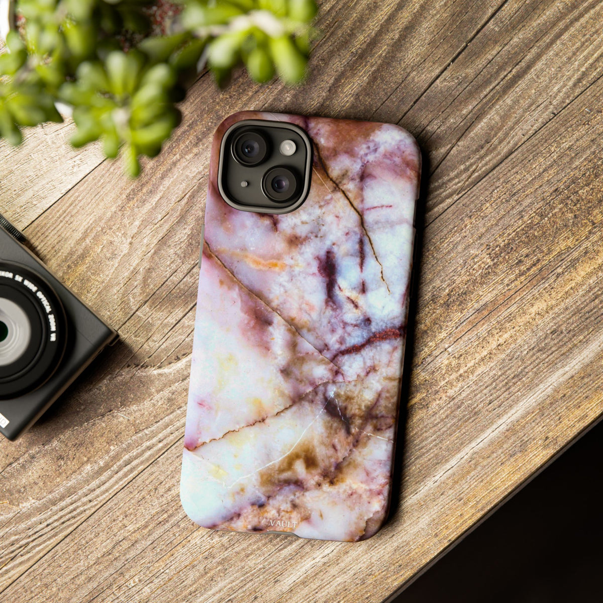 Marble Vein Tough Phone Case — Pink Quartz Protective Cover