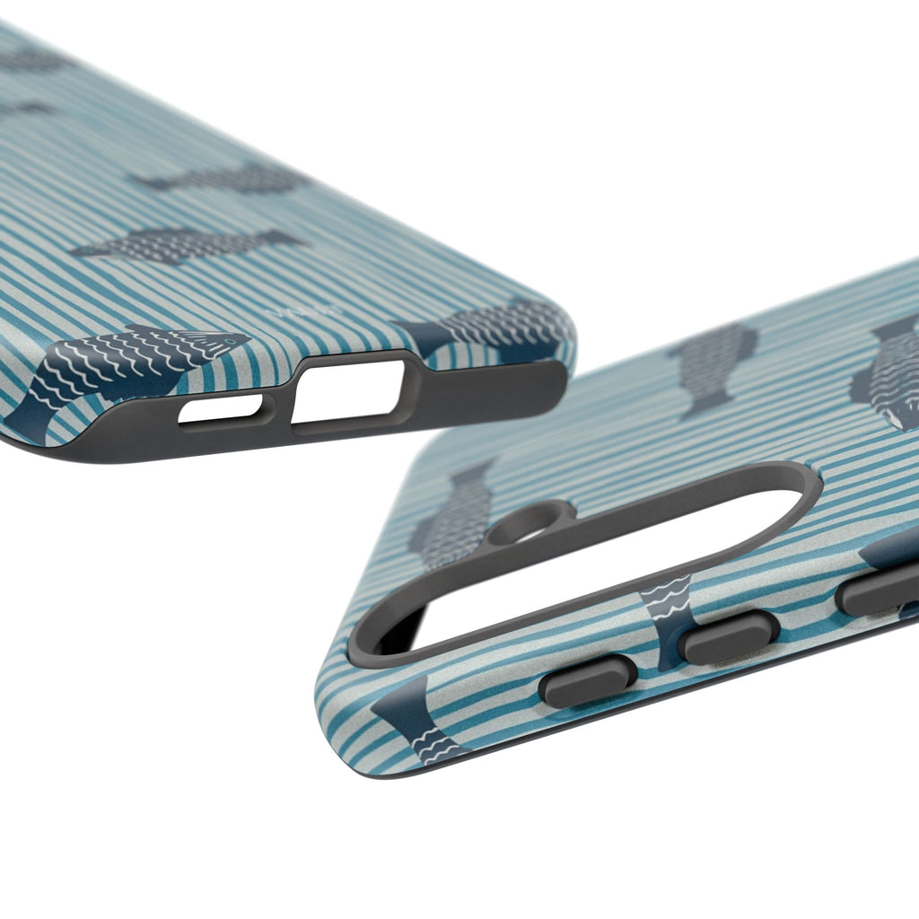 Fish Pattern Tough Phone Case — Blue Striped Ocean Design