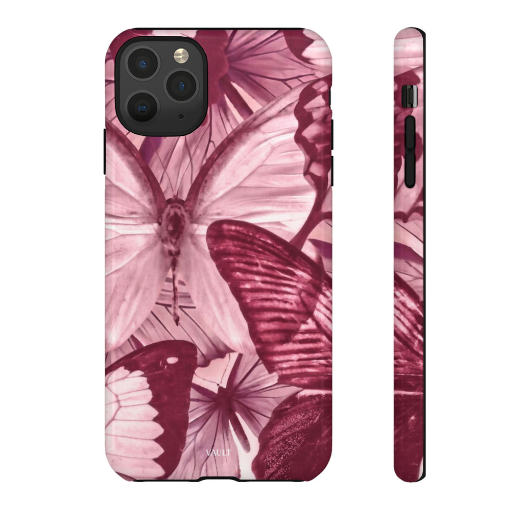 Butterfly Tough Phone Case — Vintage Pink Floral Protective Cover
