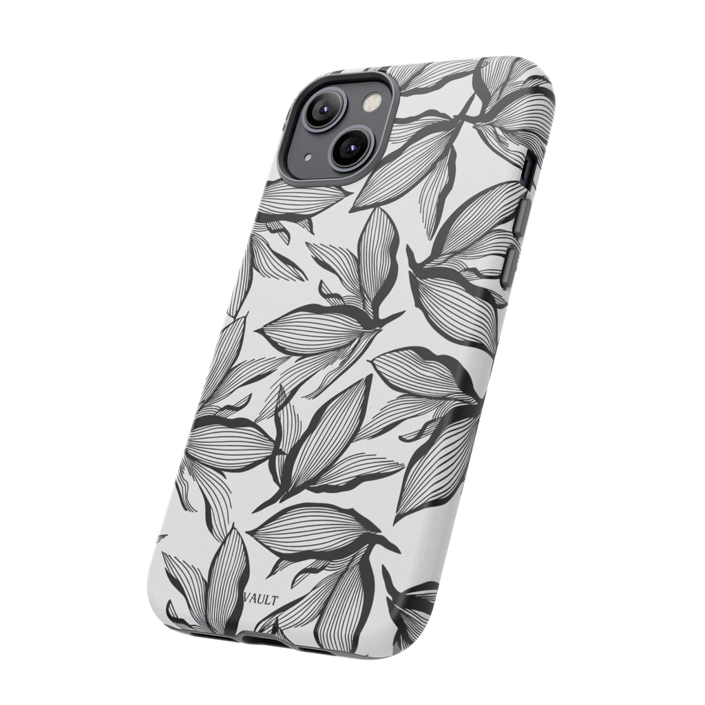 Floral Leaves Tough Phone Case – Black & White Botanical Protection