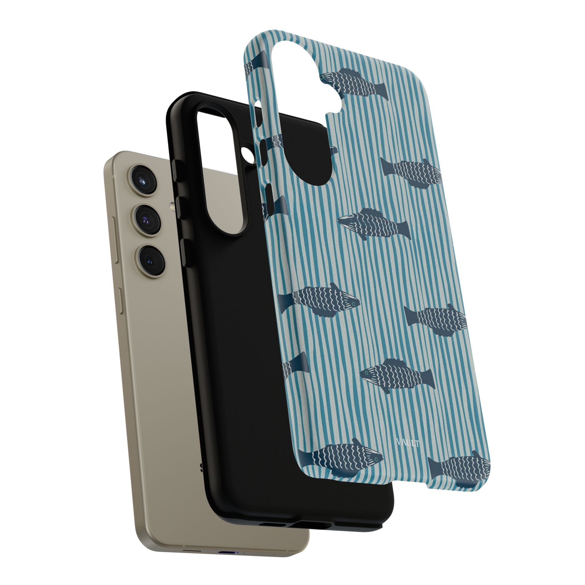 Fish Pattern Tough Phone Case — Blue Striped Ocean Design