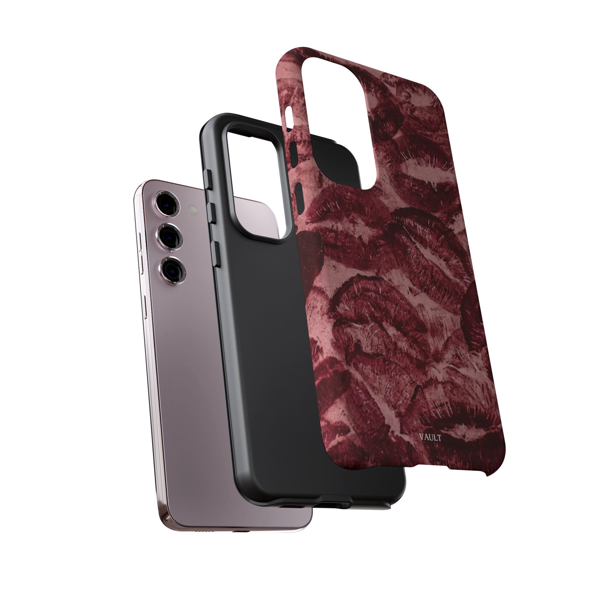 Kiss Print Phone Case – Burgundy Lip Pattern Protective Phone Cover