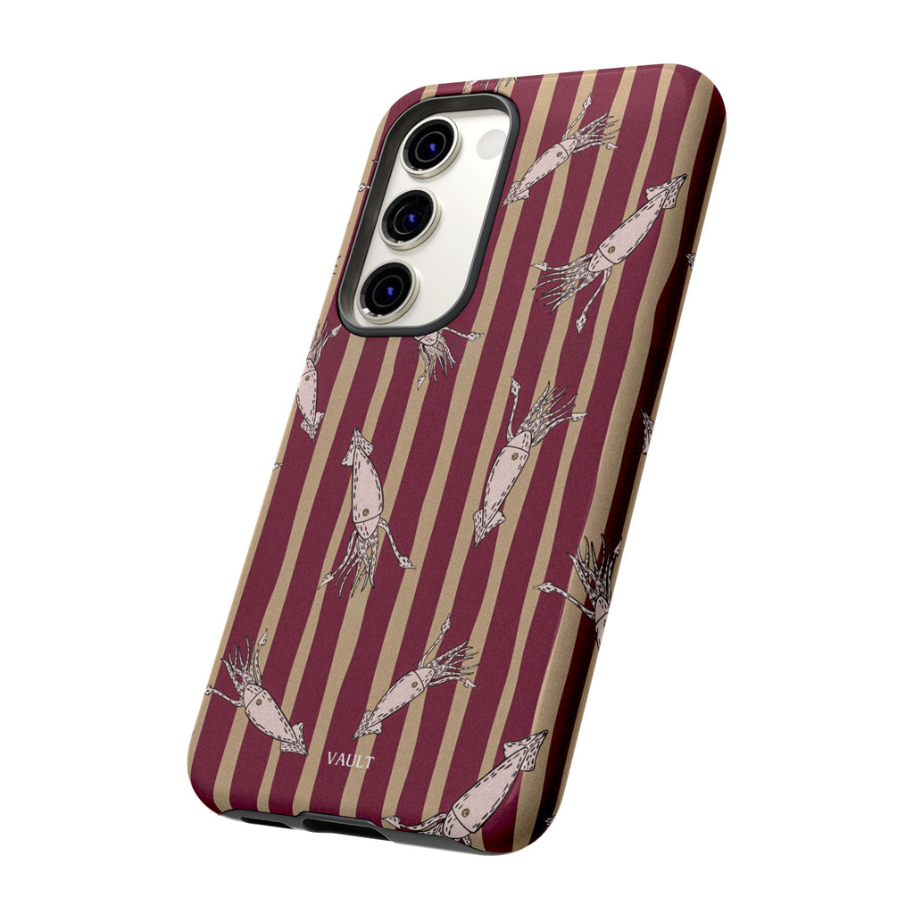 Phone Case - Vintage Shrimp Pattern on Burgundy Stripes