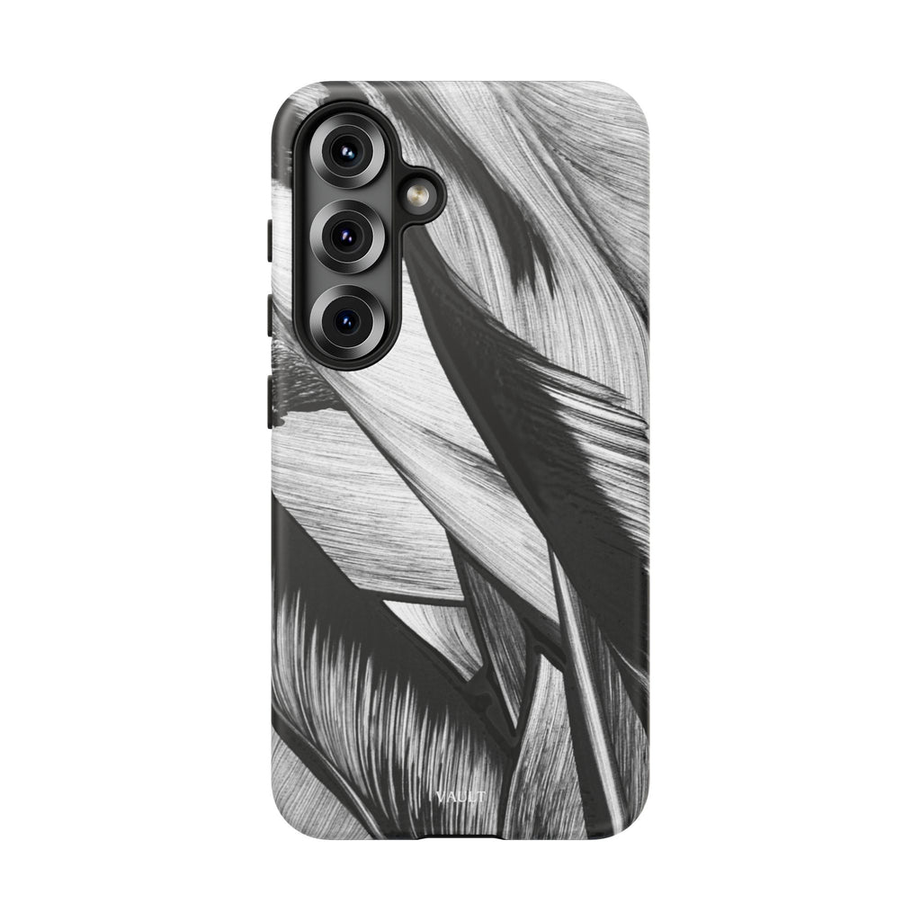 Monochrome Tropical Leaf Tough Phone Case — Black & White Botanical Protective Cover