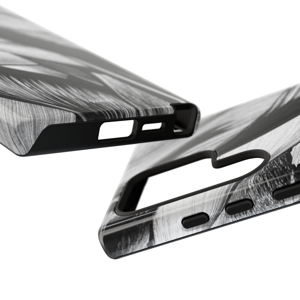 Monochrome Tropical Leaf Tough Phone Case — Black & White Botanical Protective Cover