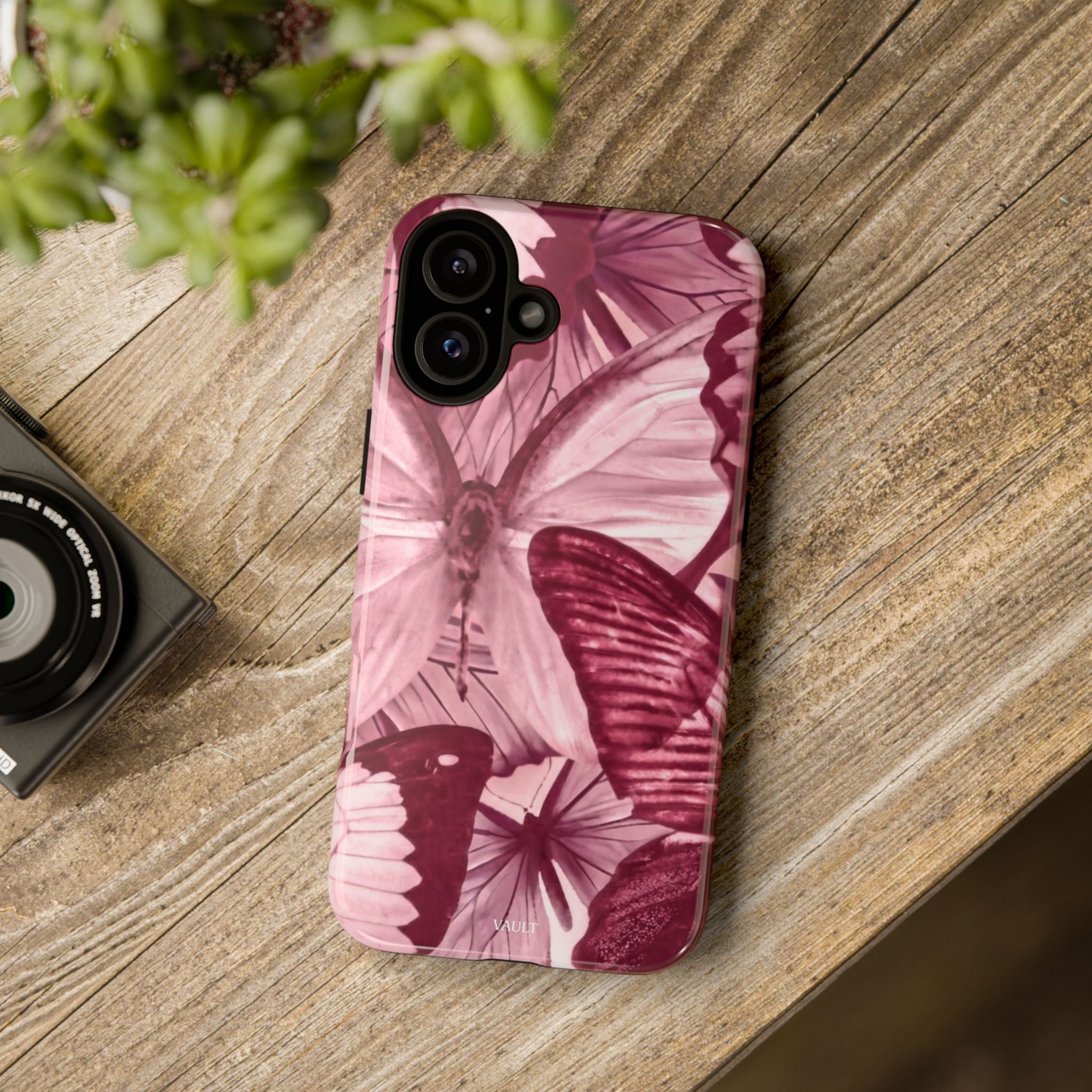 Butterfly Tough Phone Case — Vintage Pink Floral Protective Cover