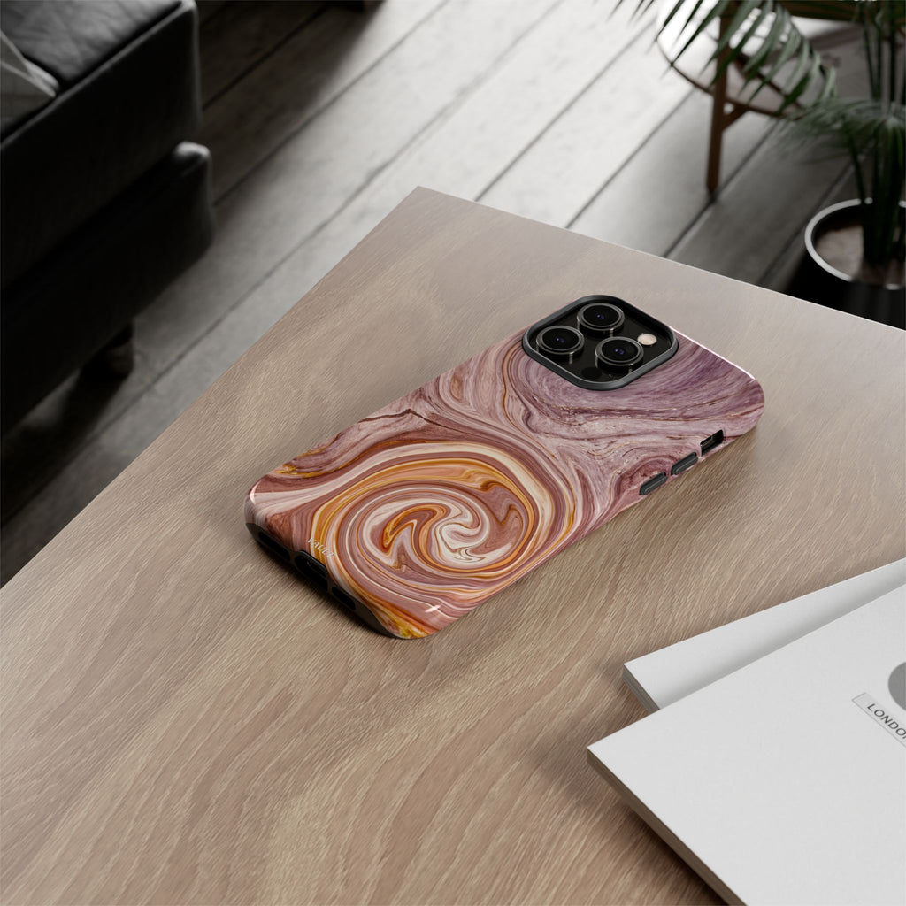Marble Swirl Phone Case — Pink & Gold Abstract Tough Case