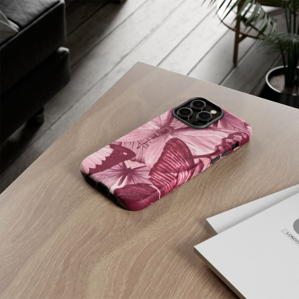 Butterfly Tough Phone Case — Vintage Pink Floral Protective Cover