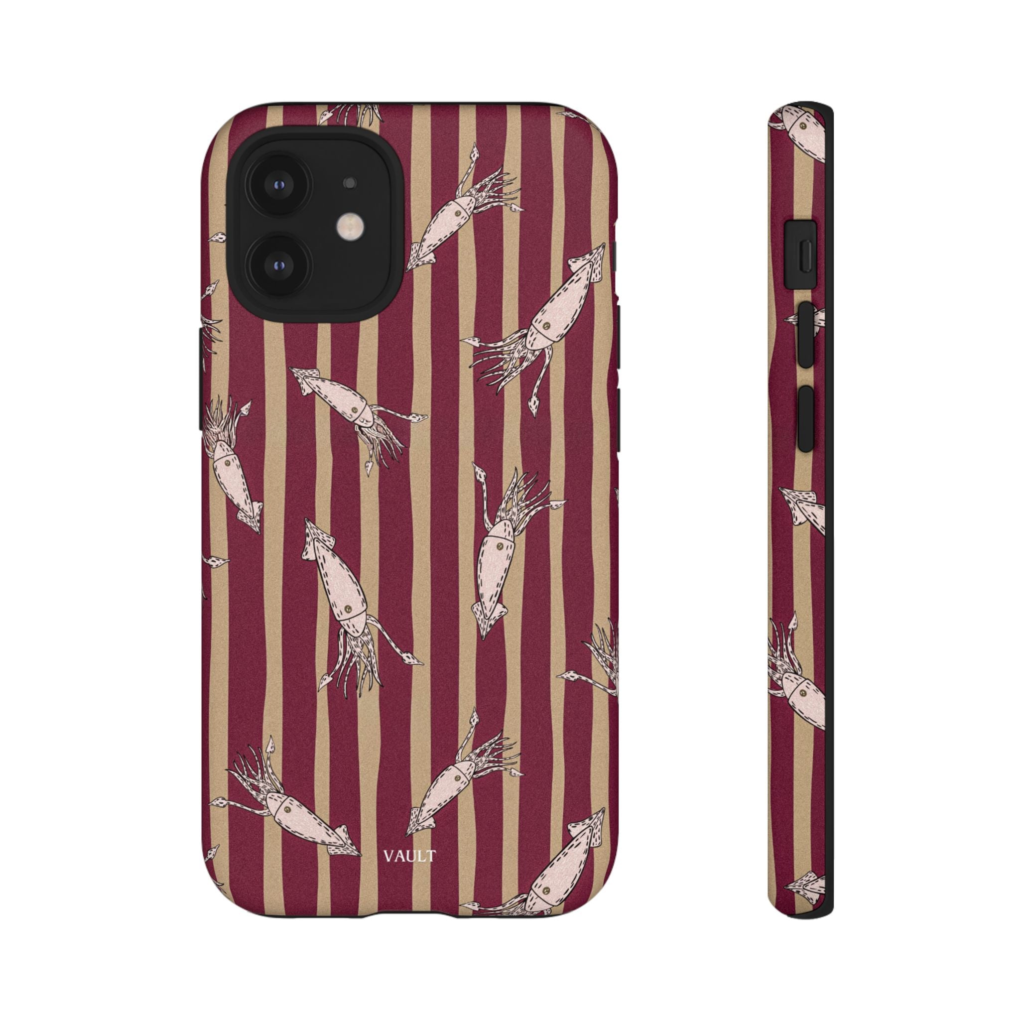 Phone Case - Vintage Shrimp Pattern on Burgundy Stripes