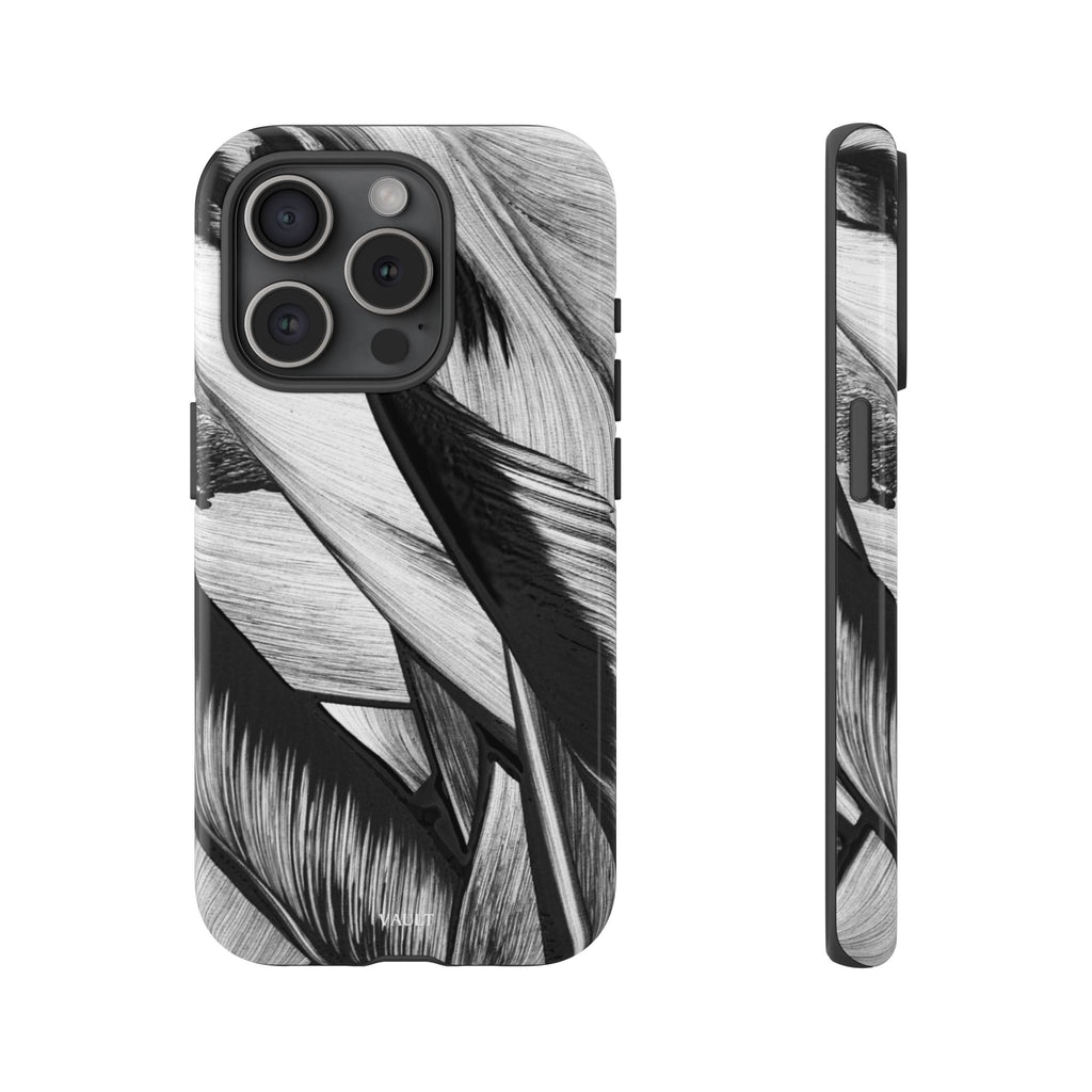 Monochrome Tropical Leaf Tough Phone Case — Black & White Botanical Protective Cover