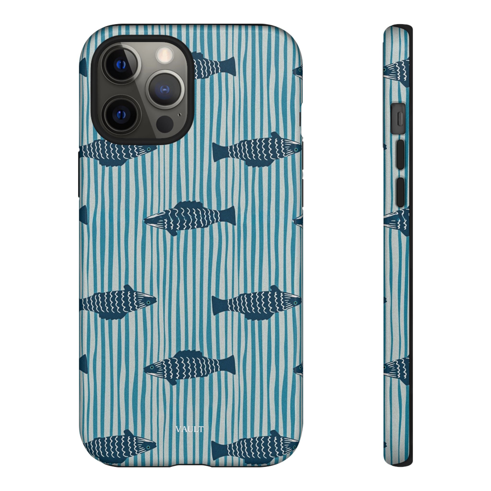 Fish Pattern Tough Phone Case — Blue Striped Ocean Design