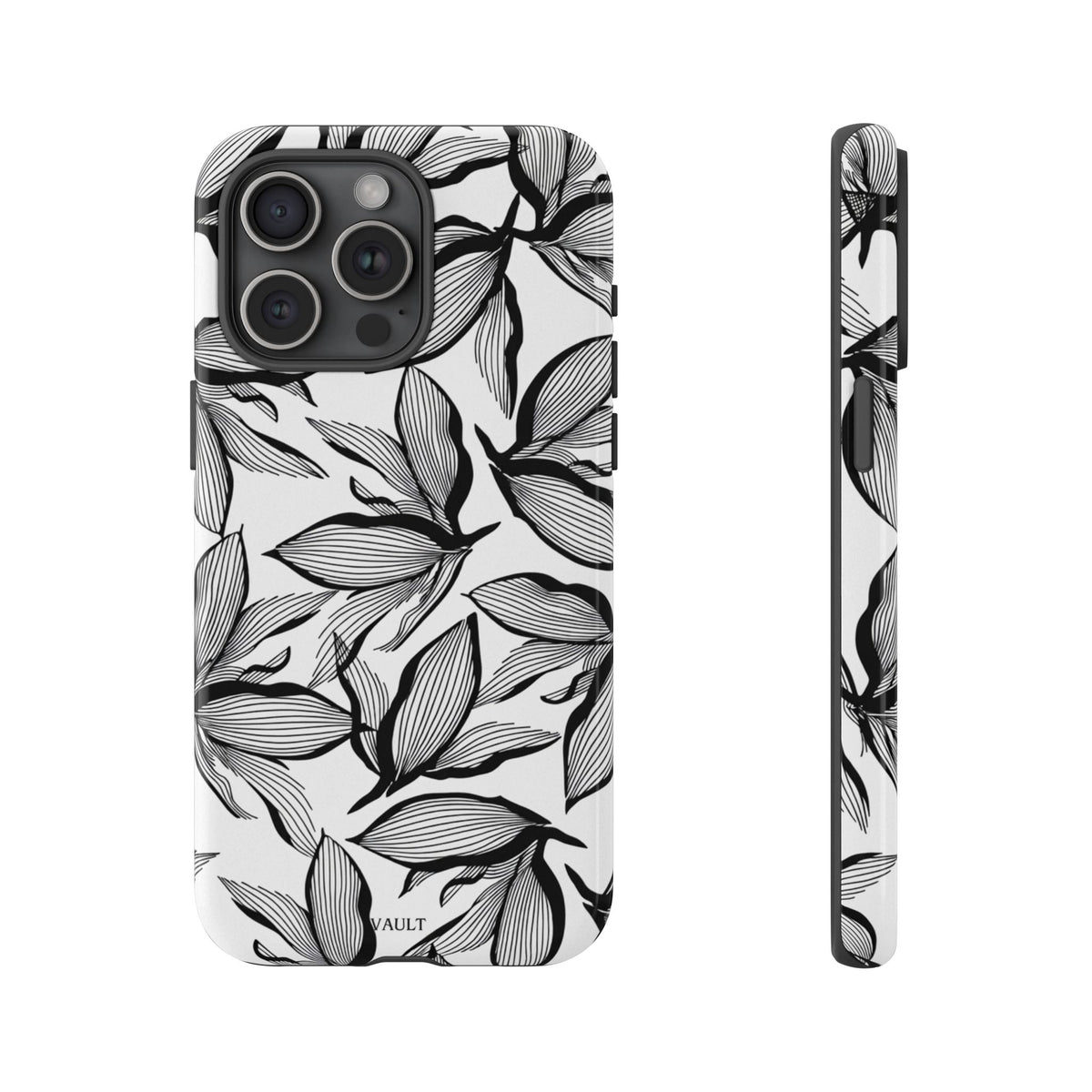 Floral Leaves Tough Phone Case – Black & White Botanical Protection