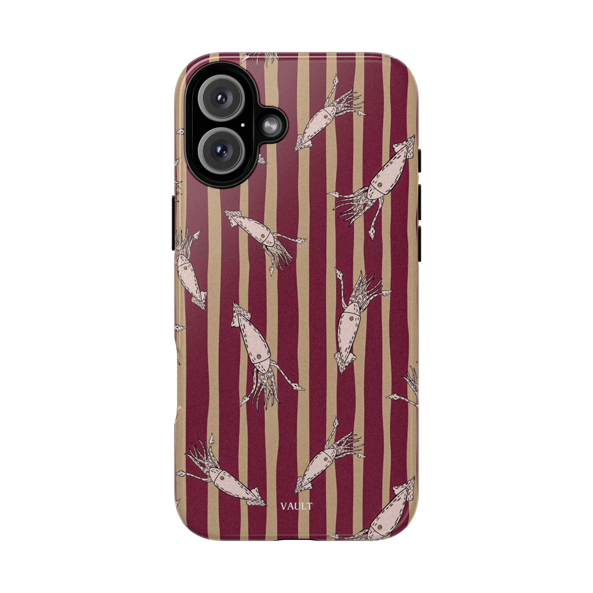 Phone Case - Vintage Shrimp Pattern on Burgundy Stripes