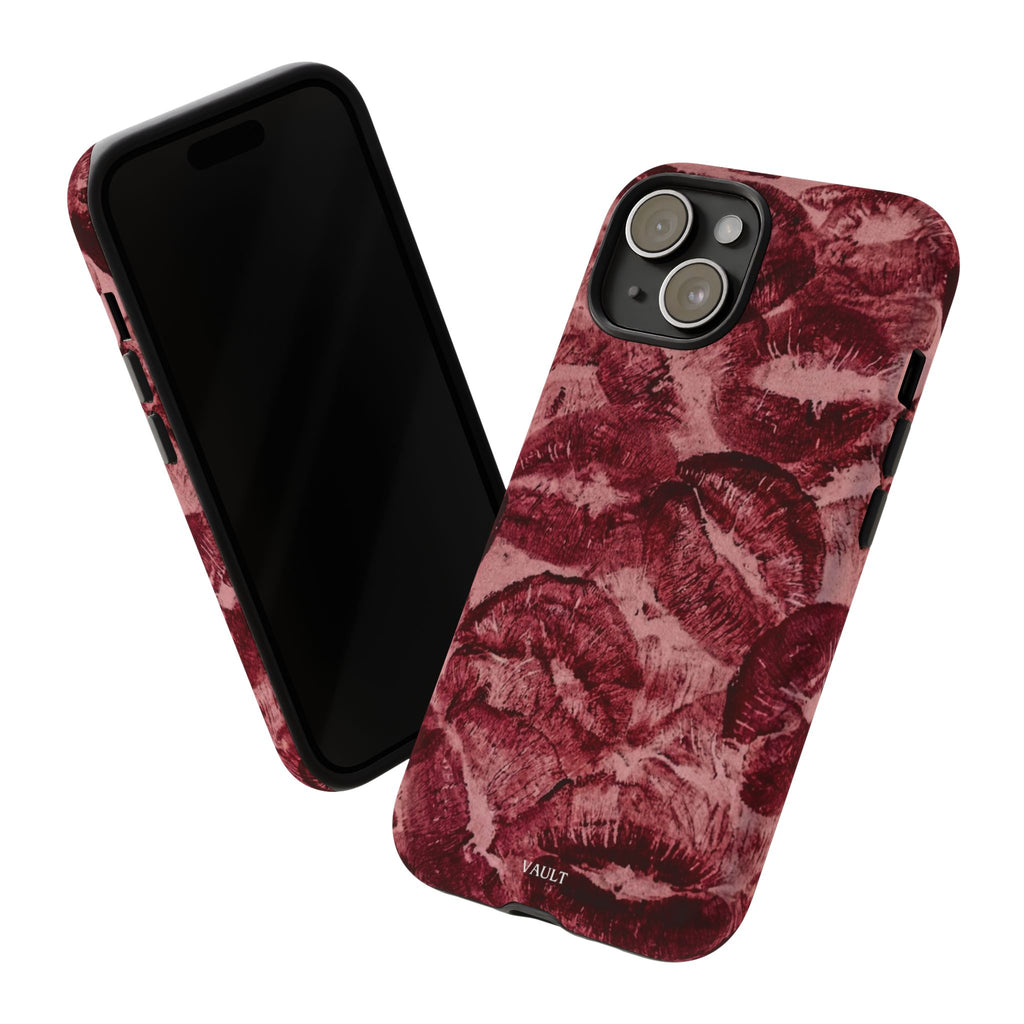 Kiss Print Phone Case – Burgundy Lip Pattern Protective Phone Cover