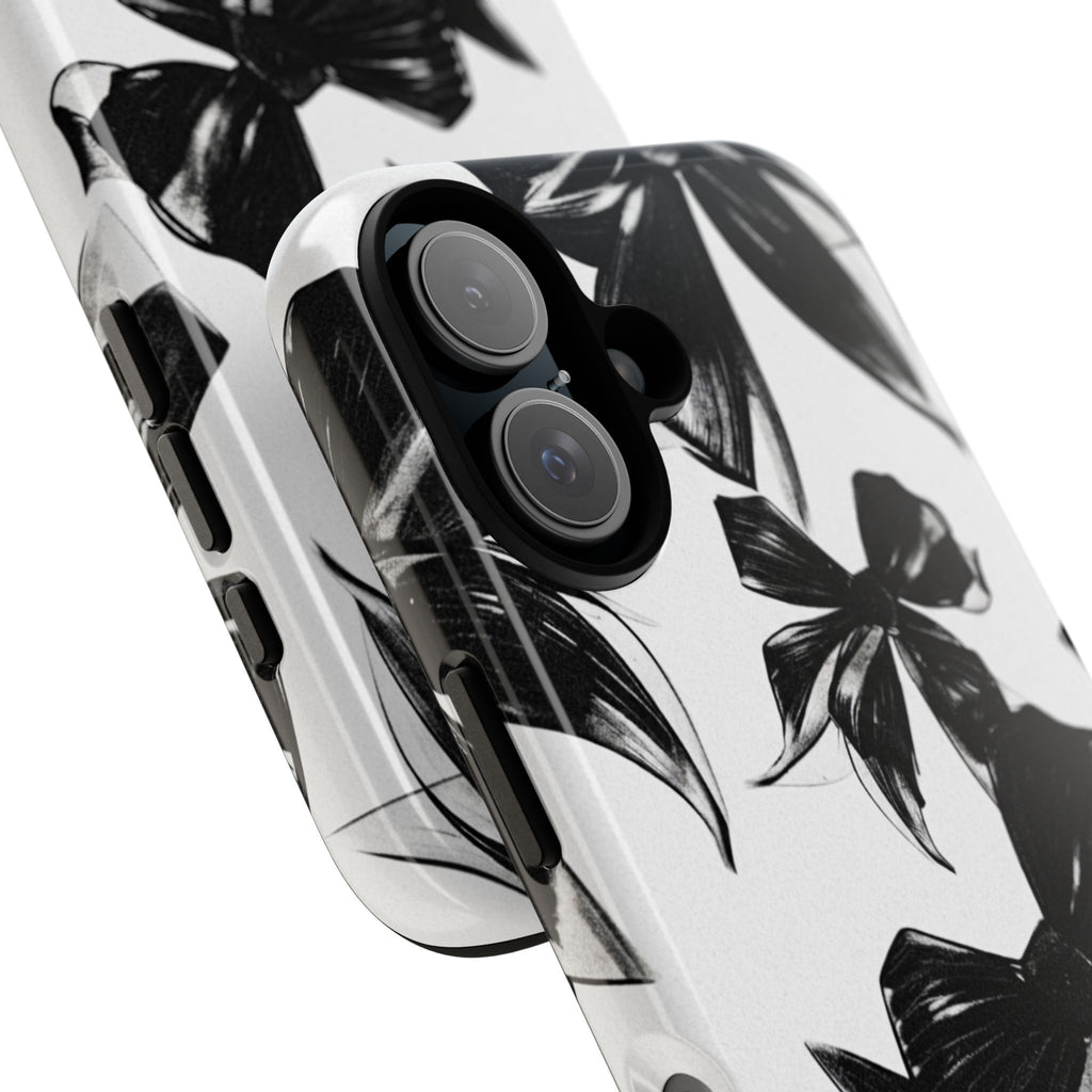 Floral Brushstroke Phone Case — Black & White Botanical Tough Case