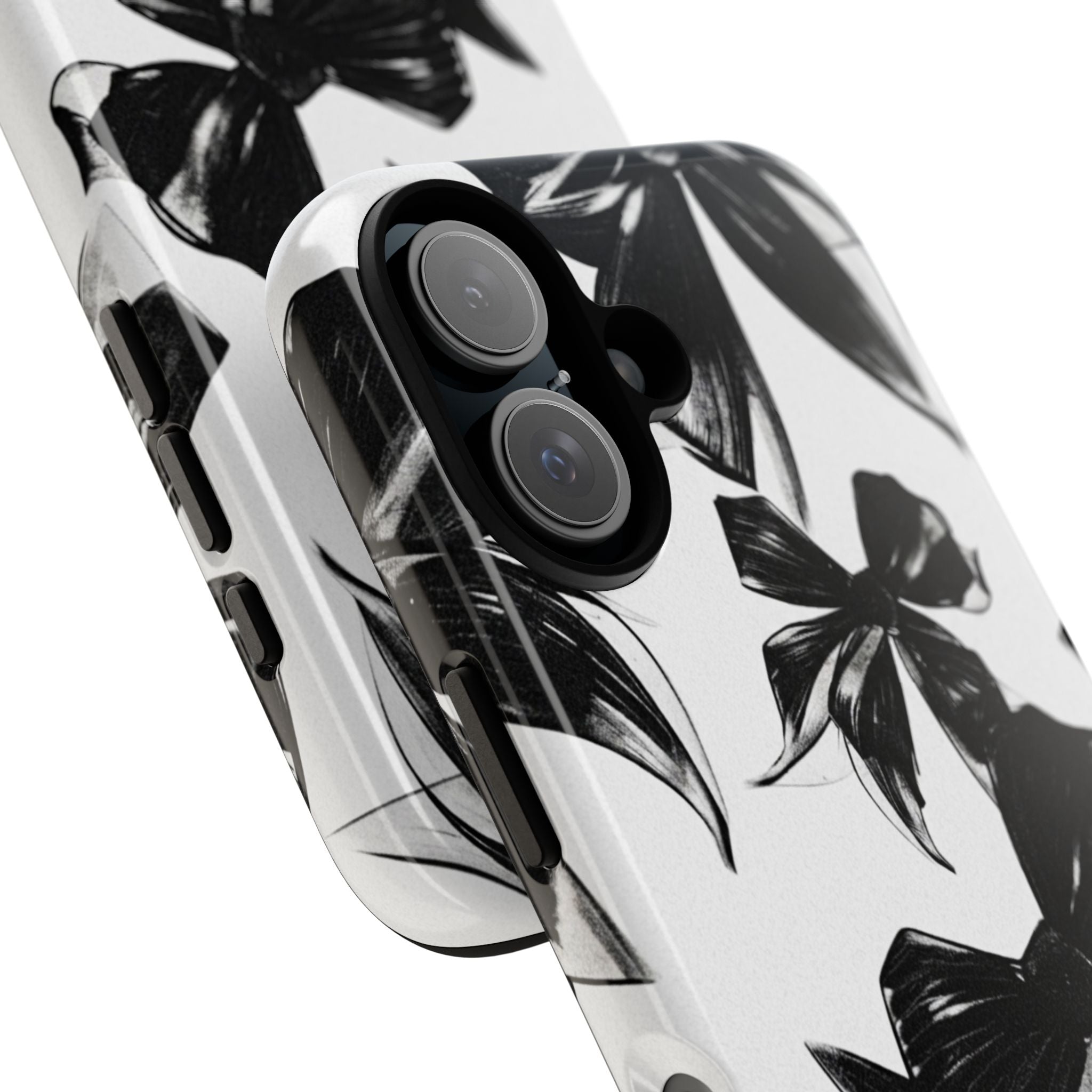 Floral Brushstroke Phone Case — Black & White Botanical Tough Case