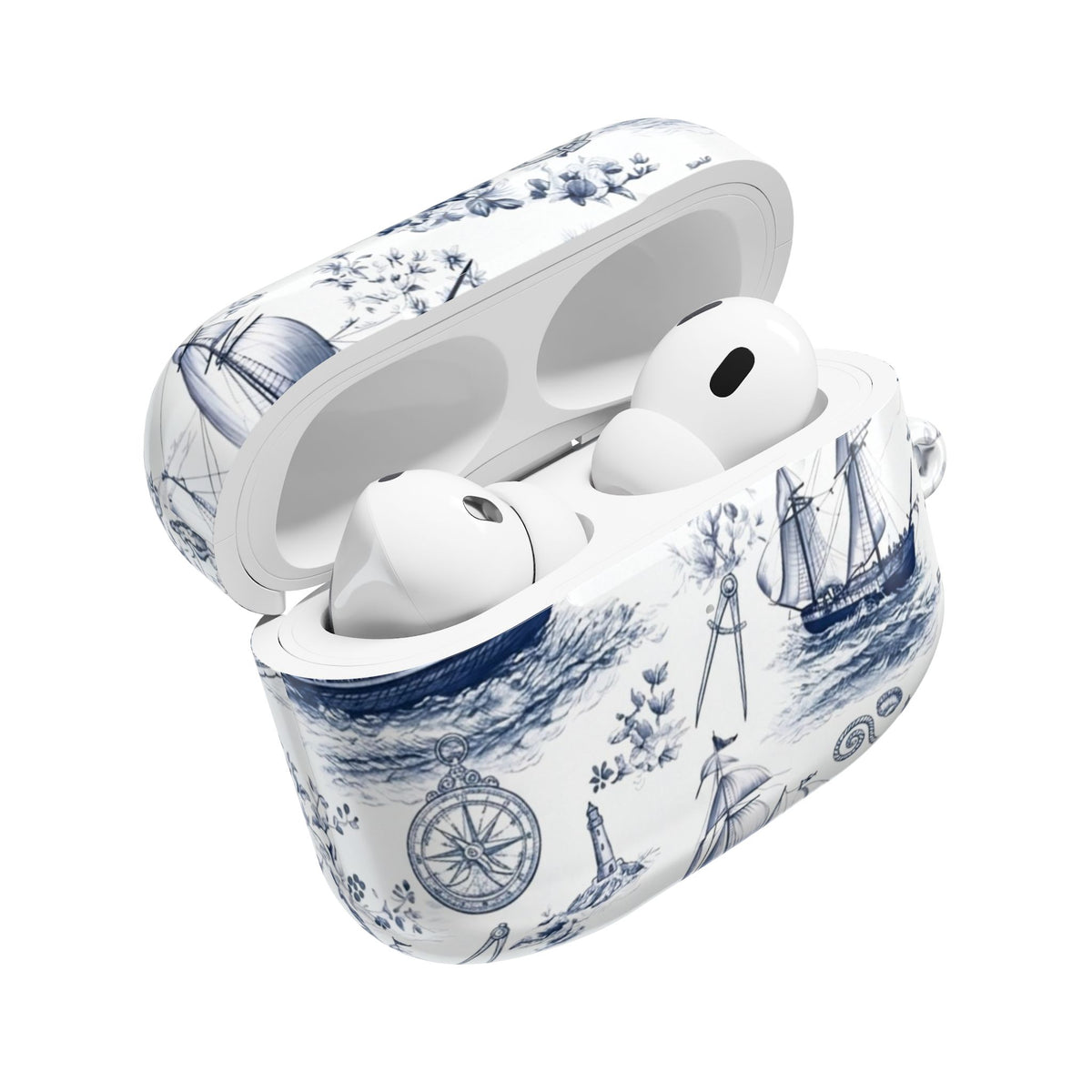 Nautical Toile AirPod Case – Blue Sailboat & Lighthouse Protective Cover