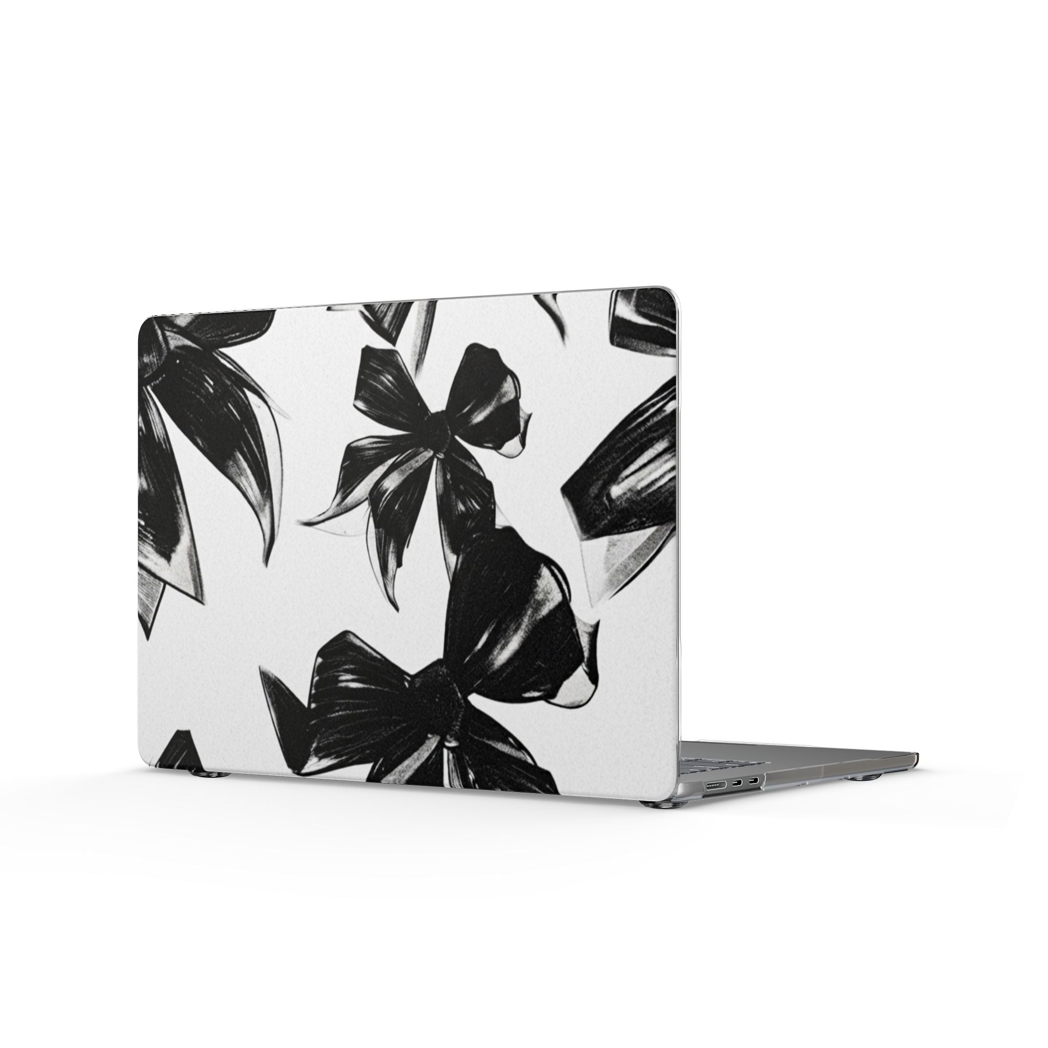 Black Botanical Clear MacBook Case – Minimal Floral Laptop Cover