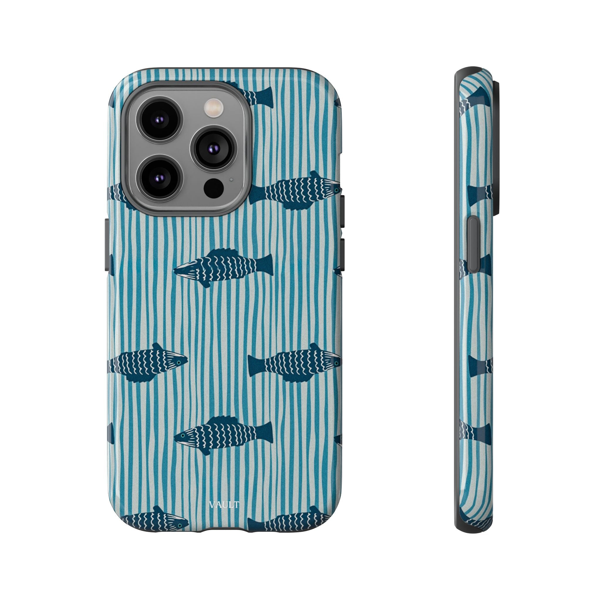 Fish Pattern Tough Phone Case — Blue Striped Ocean Design