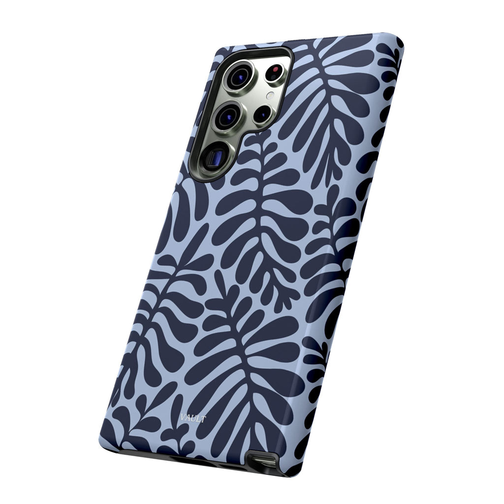 Floral Fern Tough Phone Case – Navy Blue on Light Blue, Protective Slim Cover