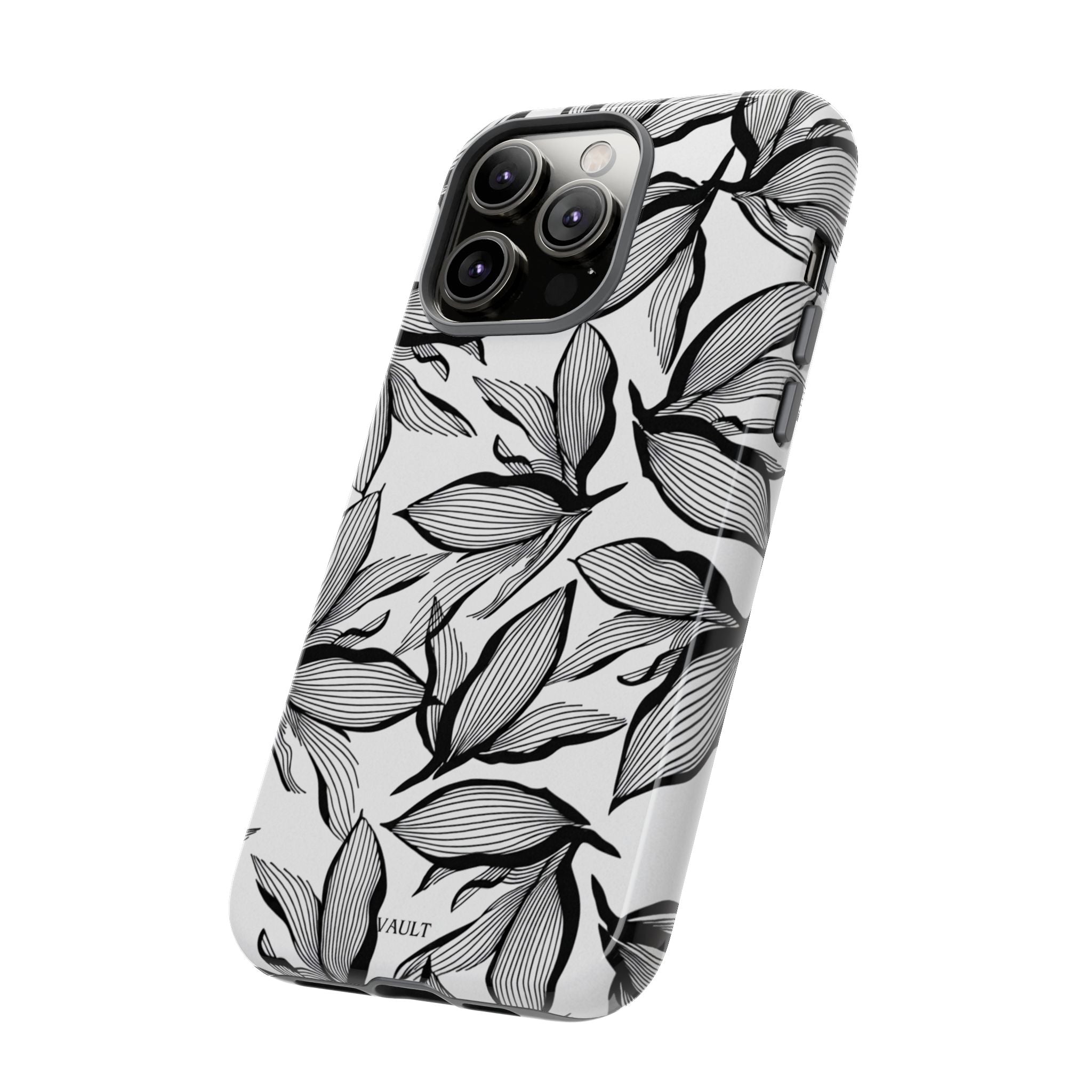 Floral Leaves Tough Phone Case – Black & White Botanical Protection