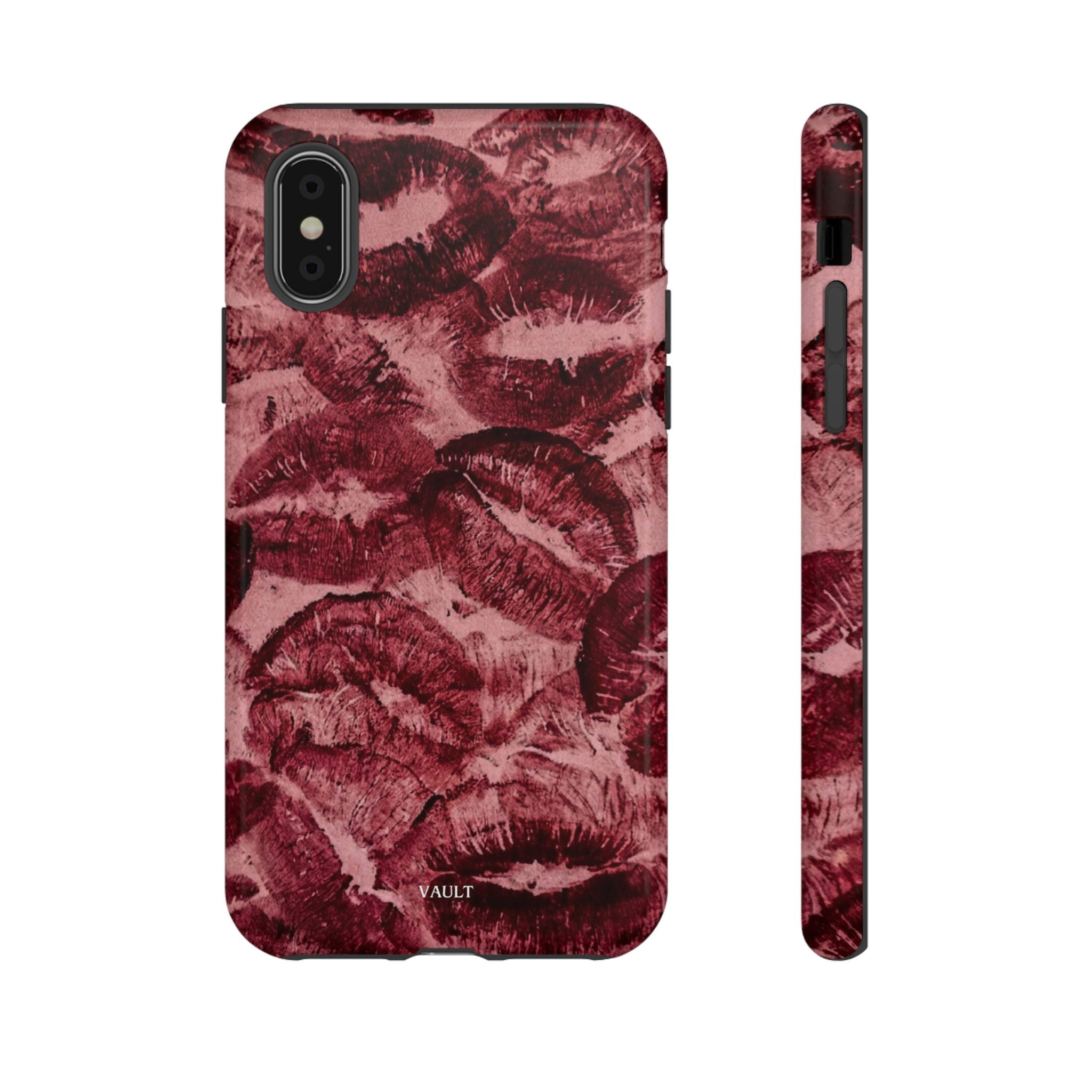 Kiss Print Phone Case – Burgundy Lip Pattern Protective Phone Cover
