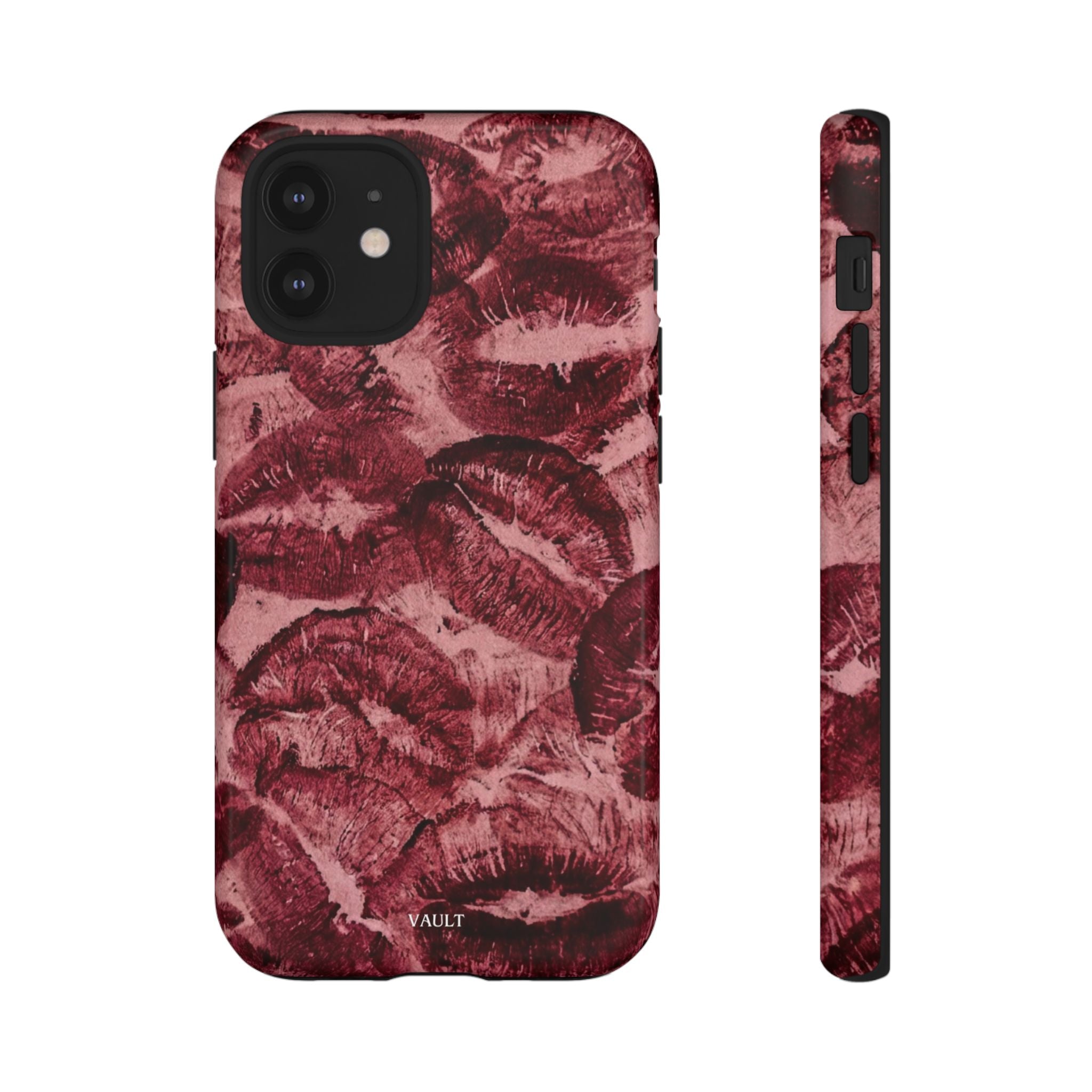 Kiss Print Phone Case – Burgundy Lip Pattern Protective Phone Cover