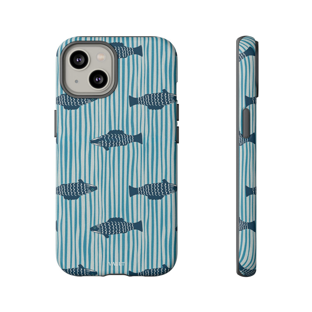 Fish Pattern Tough Phone Case — Blue Striped Ocean Design