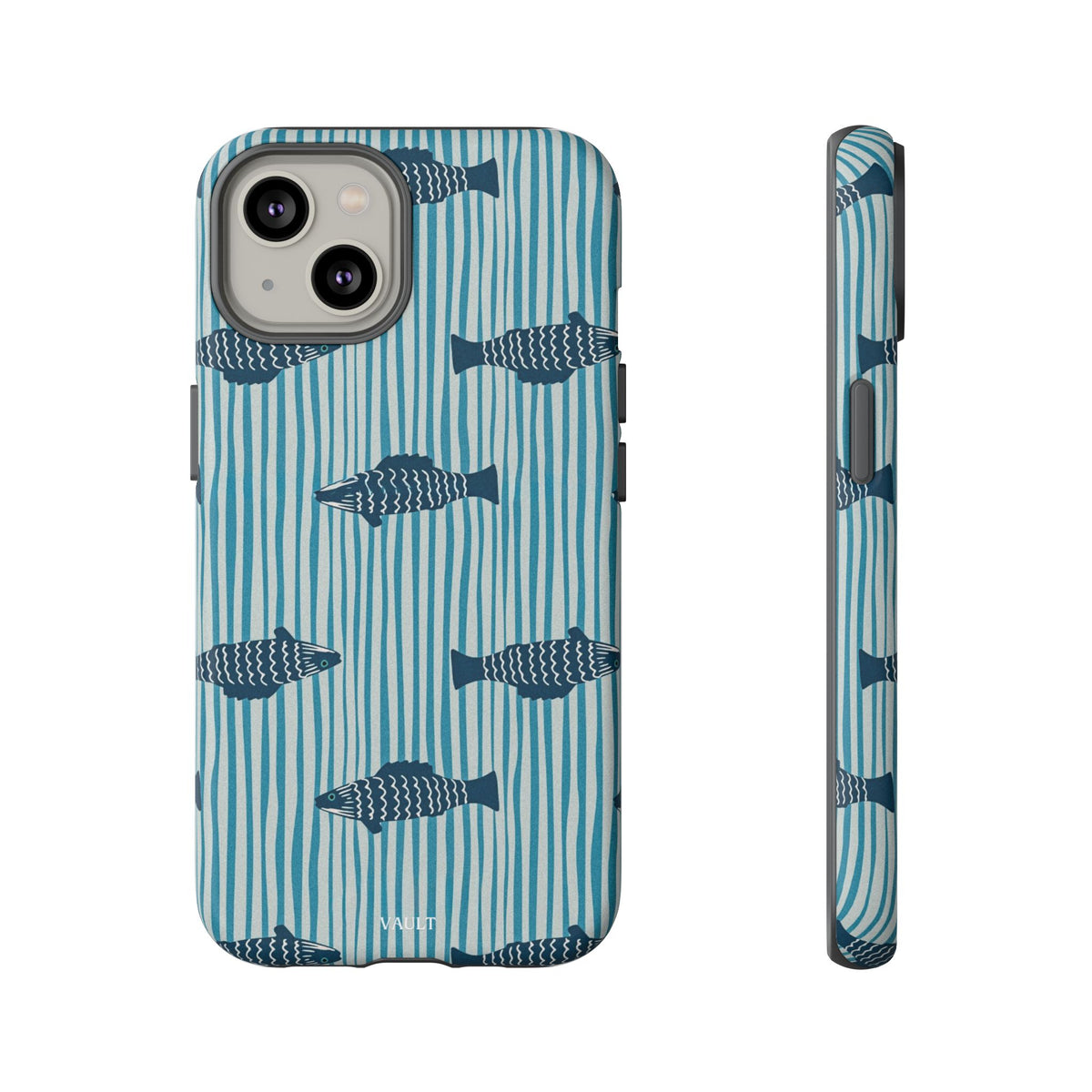 Fish Pattern Tough Phone Case — Blue Striped Ocean Design