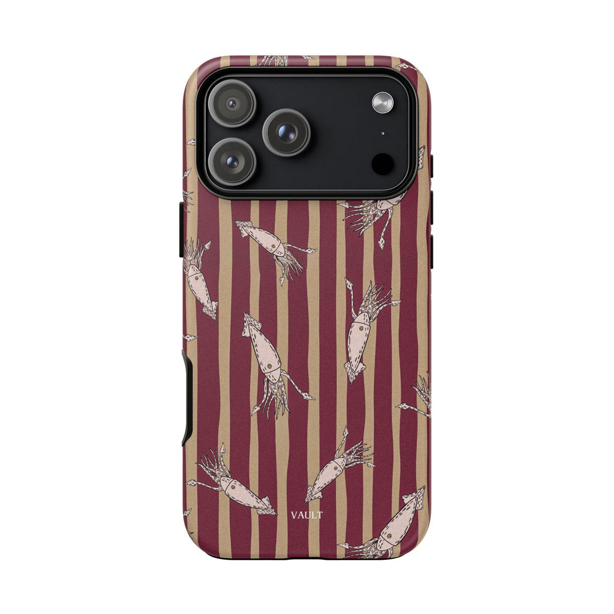Phone Case - Vintage Shrimp Pattern on Burgundy Stripes
