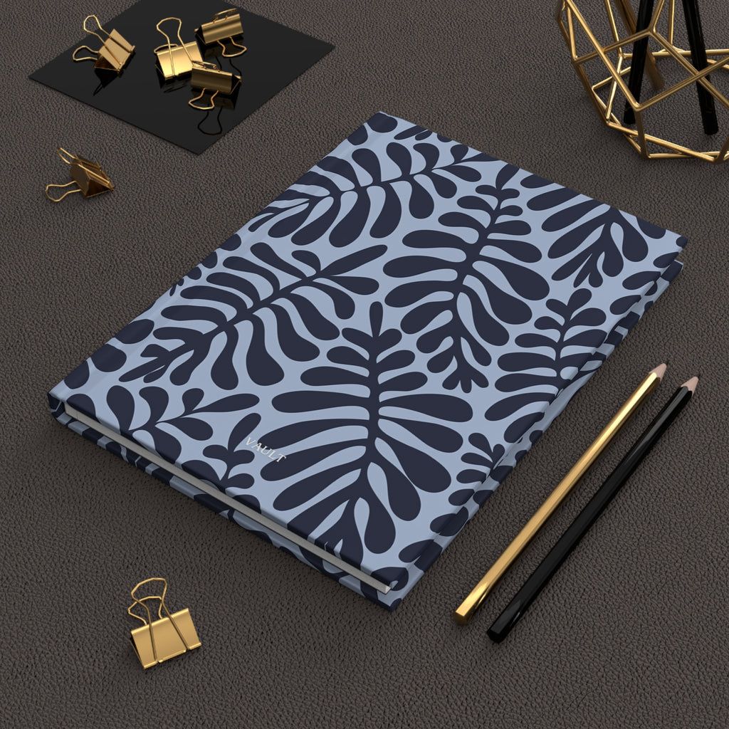 Botanical Leaves Hardcover Journal — Matte Blue Fern Pattern Notebook