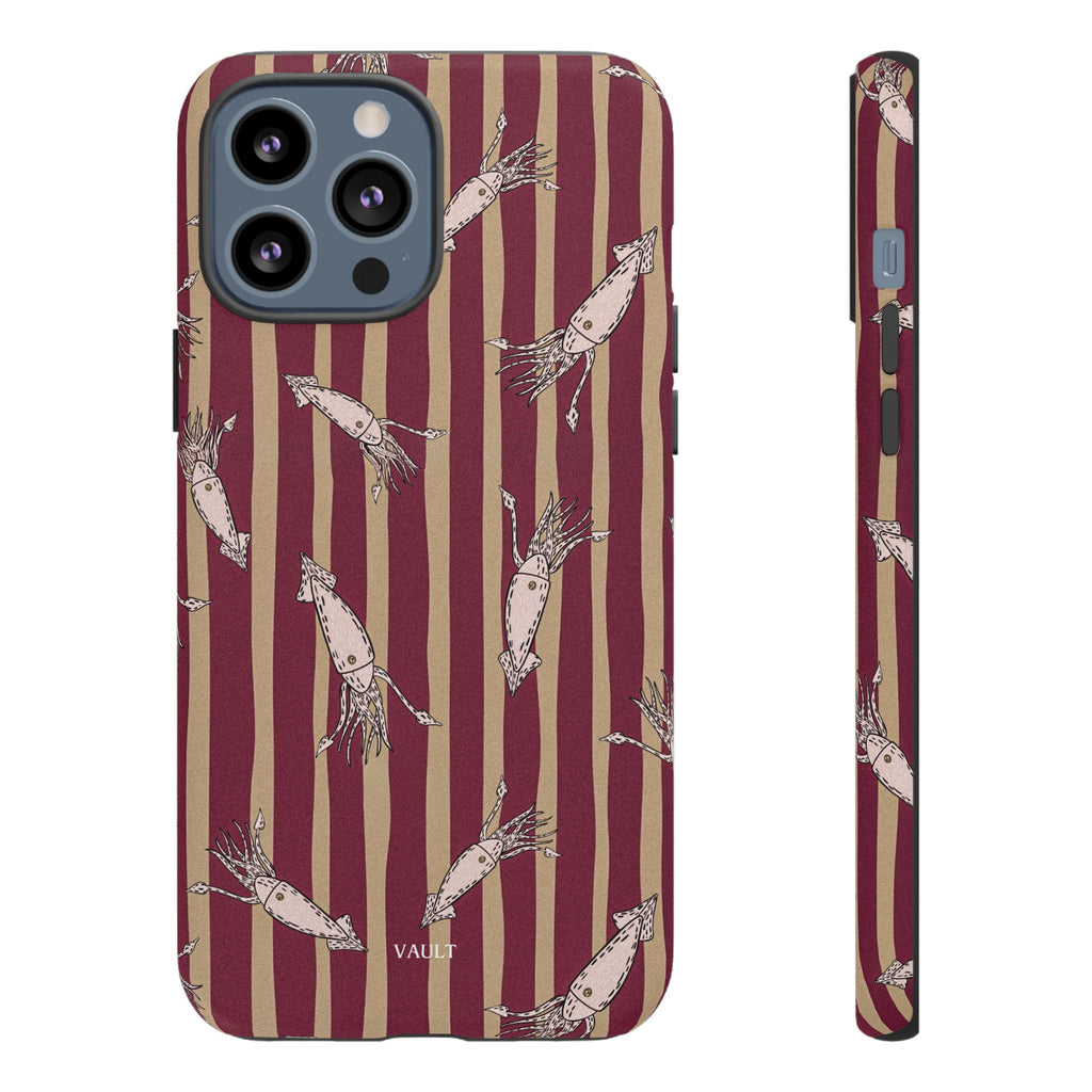 Phone Case - Vintage Shrimp Pattern on Burgundy Stripes