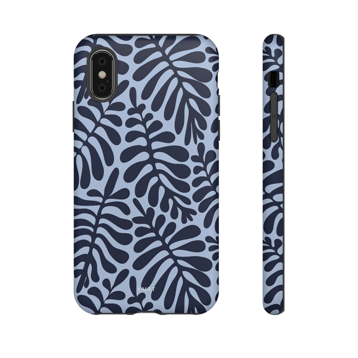 Floral Fern Tough Phone Case – Navy Blue on Light Blue, Protective Slim Cover