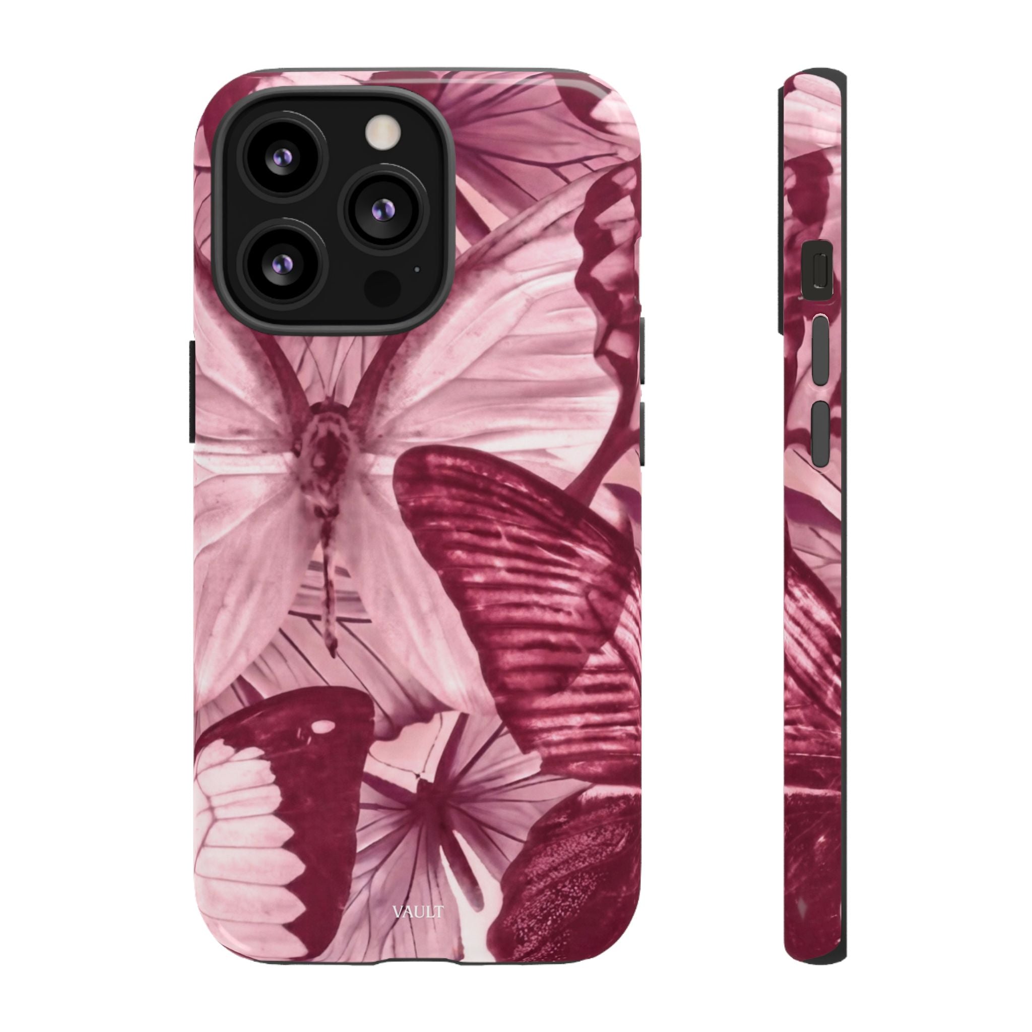 Butterfly Tough Phone Case — Vintage Pink Floral Protective Cover