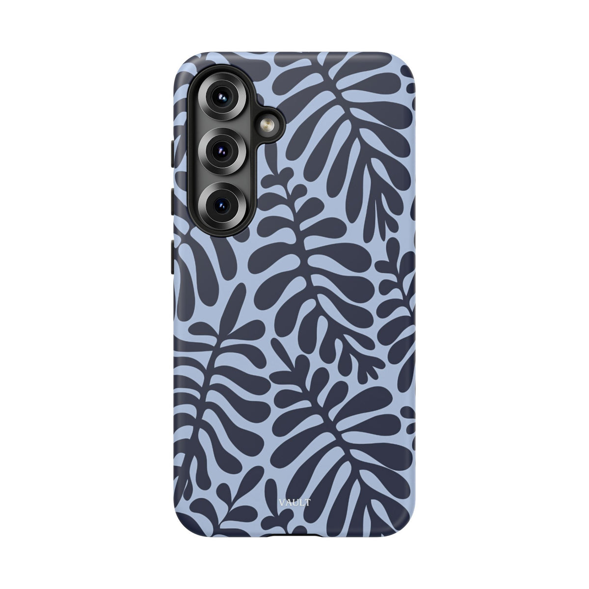 Floral Fern Tough Phone Case – Navy Blue on Light Blue, Protective Slim Cover