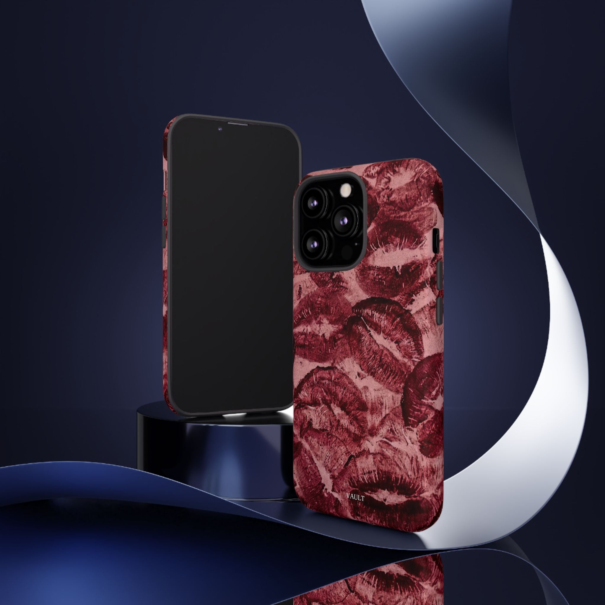 Kiss Print Phone Case – Burgundy Lip Pattern Protective Phone Cover
