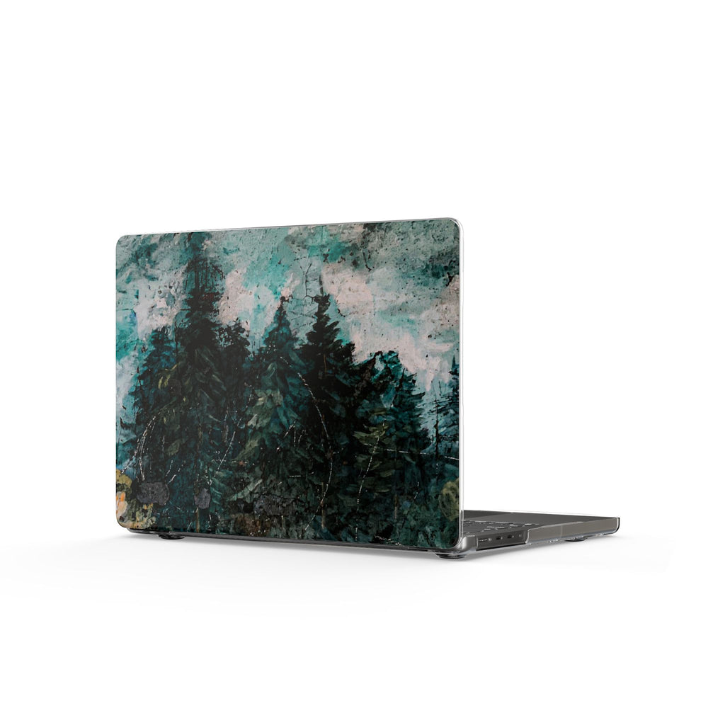 Forest Mist Clear MacBook Case — Teal Pine Tree Laptop Cover