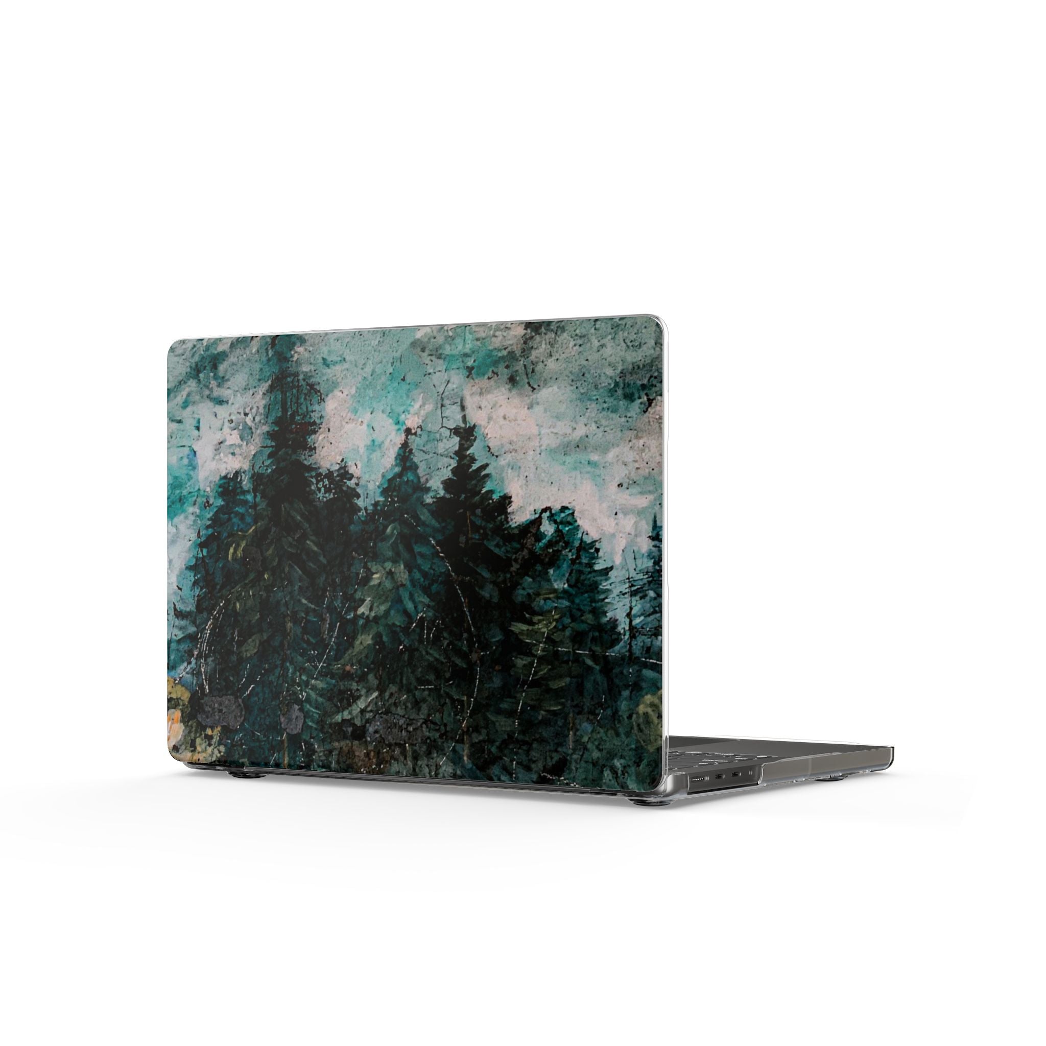 Forest Mist Clear MacBook Case — Teal Pine Tree Laptop Cover
