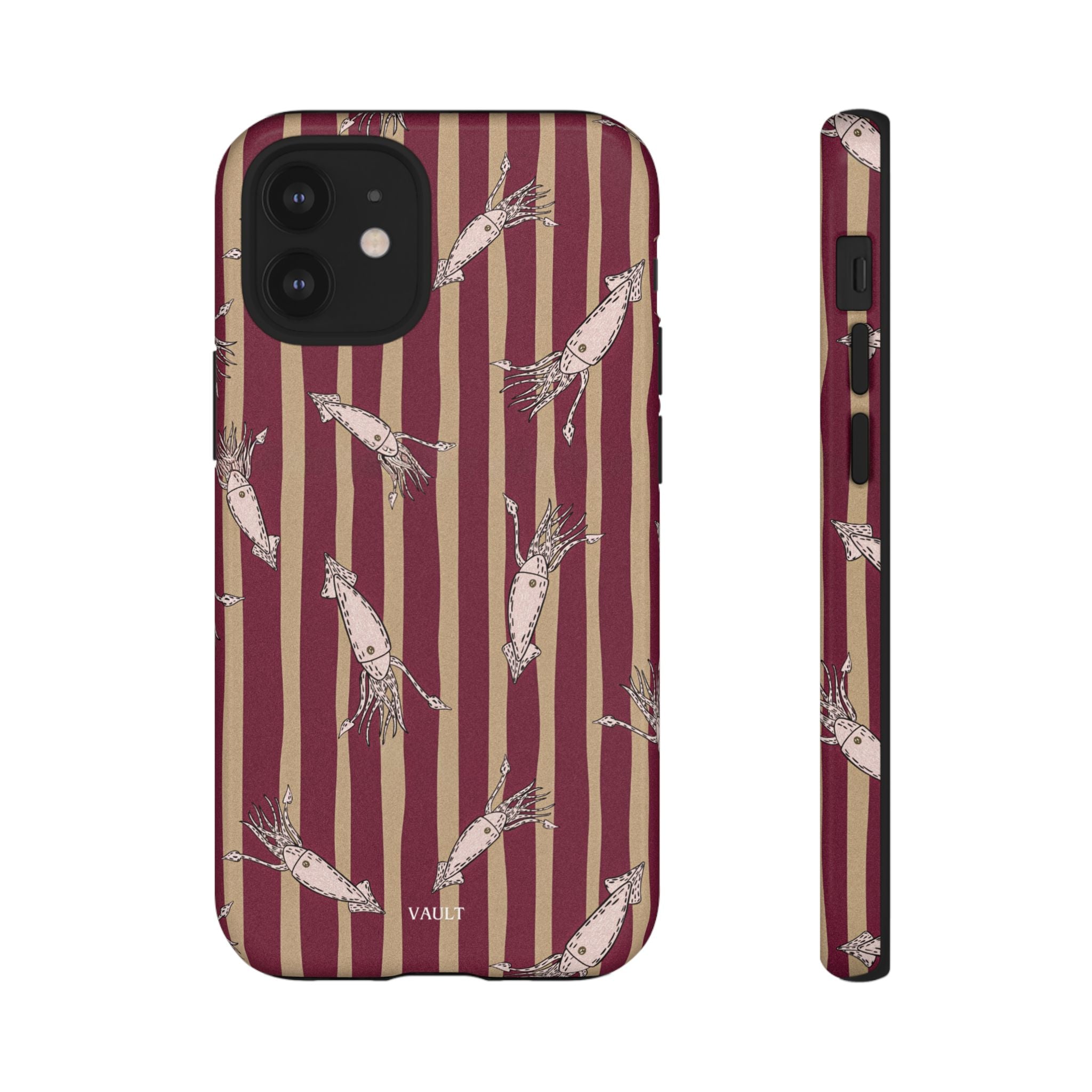 Phone Case - Vintage Shrimp Pattern on Burgundy Stripes