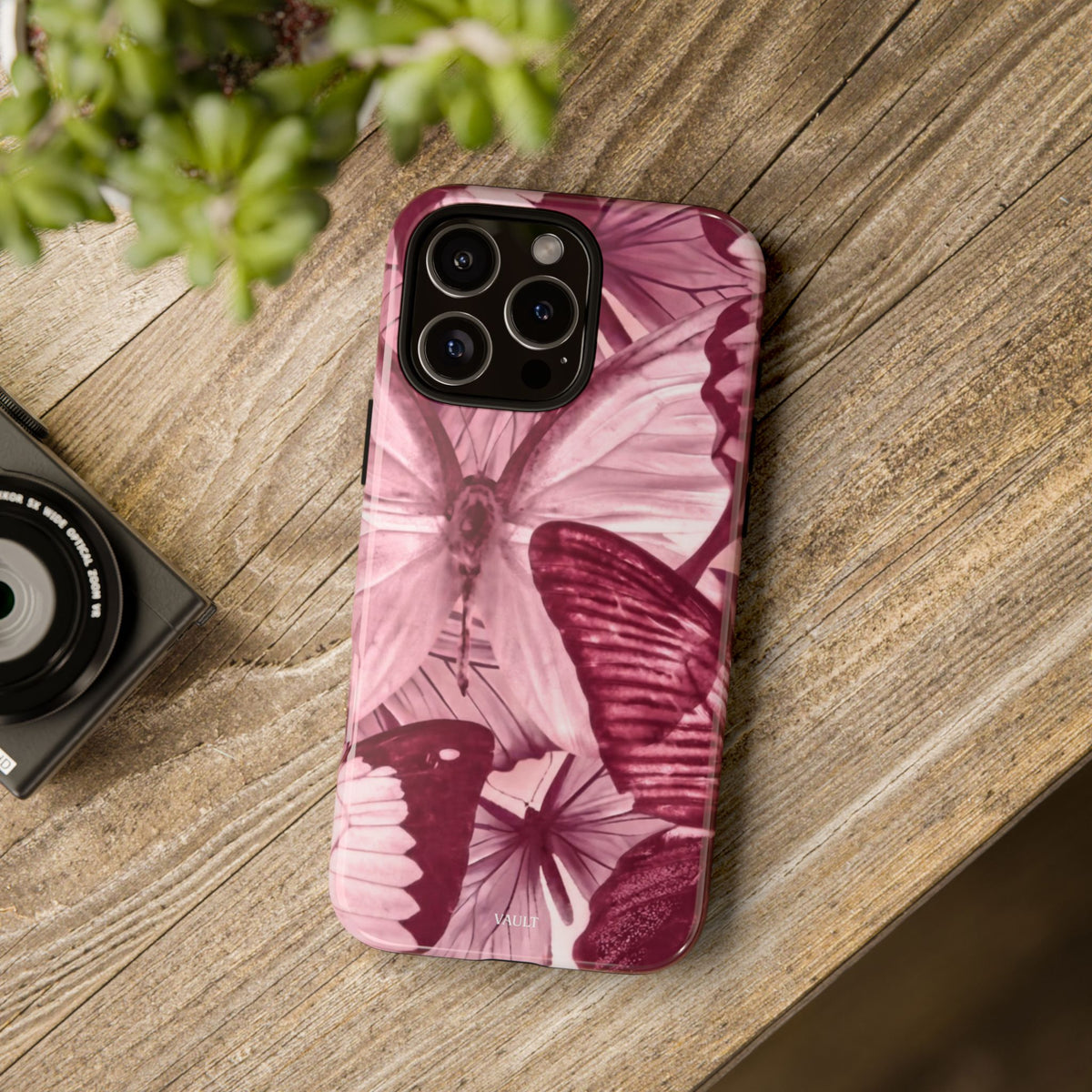 Butterfly Tough Phone Case — Vintage Pink Floral Protective Cover