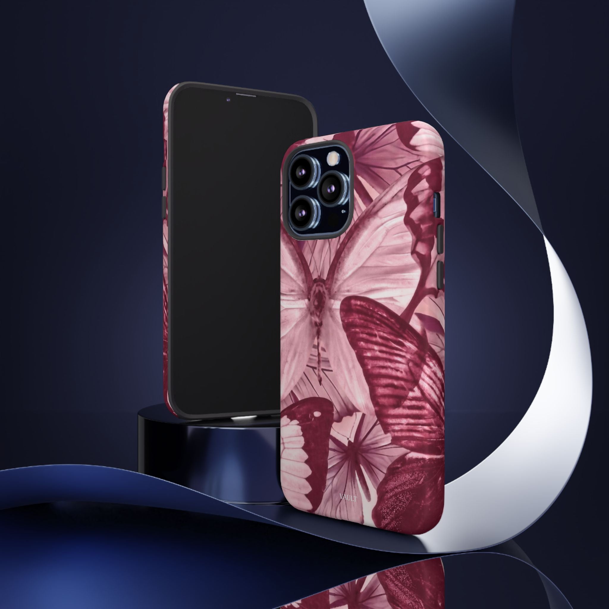 Butterfly Tough Phone Case — Vintage Pink Floral Protective Cover