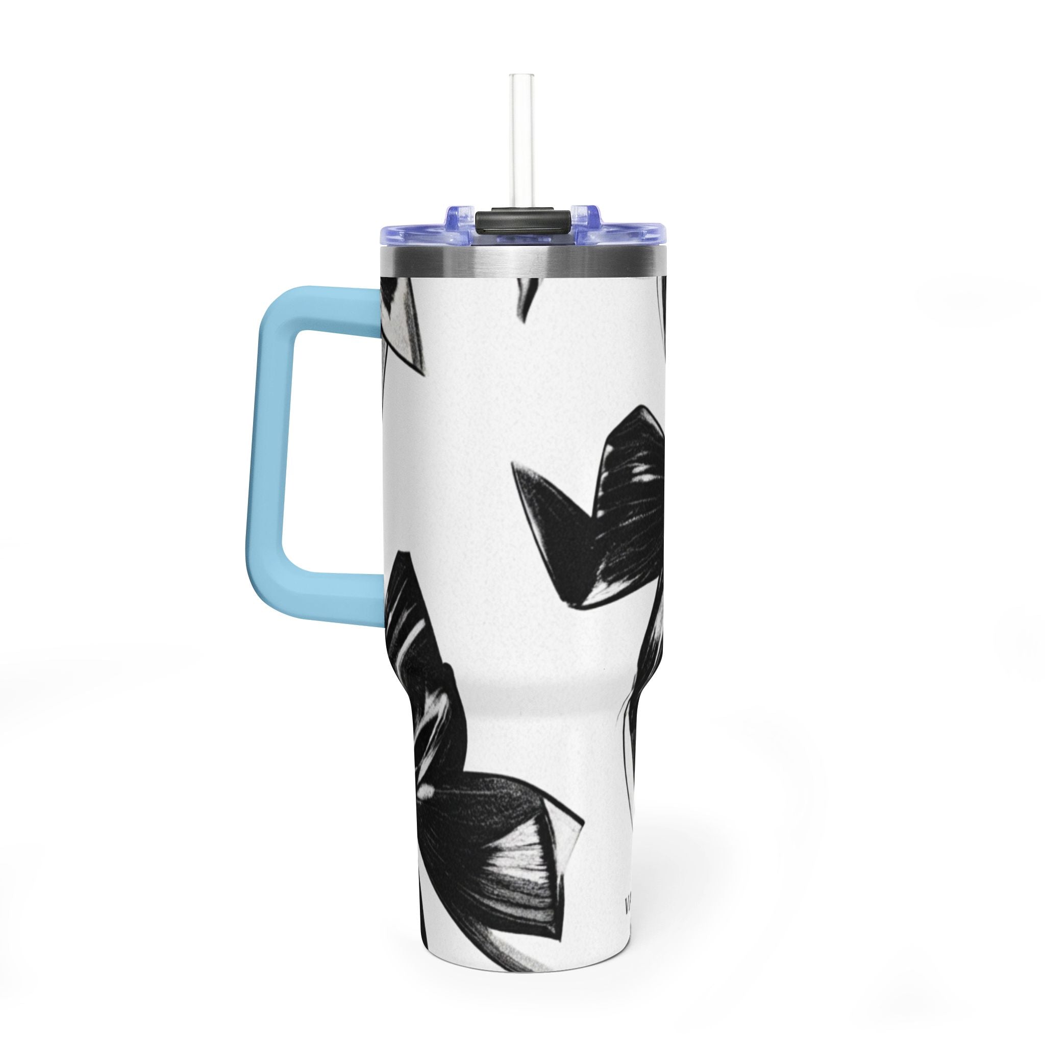 40oz Floral Black & White Vacuum Tumbler — Insulated Travel Cup