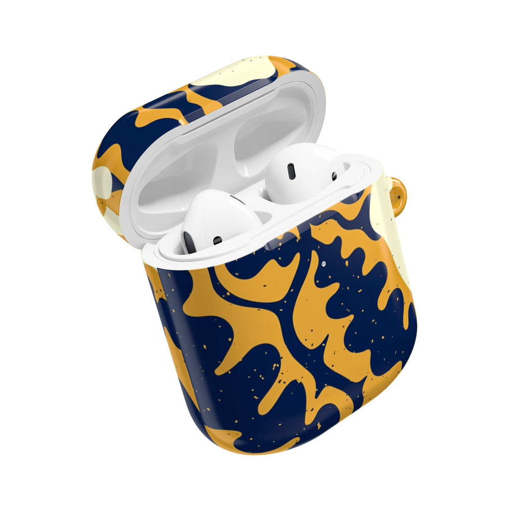 Abstract Navy & Mustard Swirl AirPod Case — Protective Designer Cover