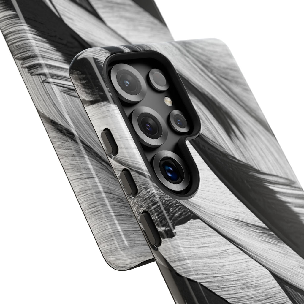 Monochrome Tropical Leaf Tough Phone Case — Black & White Botanical Protective Cover