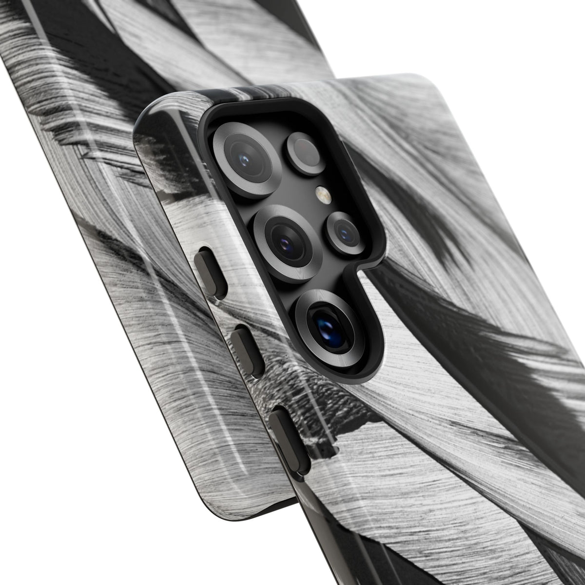 Monochrome Tropical Leaf Tough Phone Case — Black & White Botanical Protective Cover
